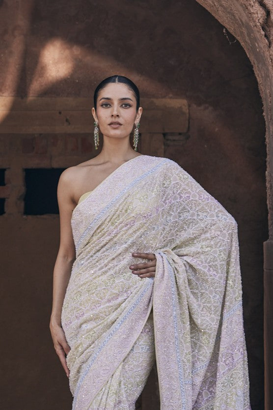 Maya Saree - Yellow Georgette Do - Taar Chikankari Saree