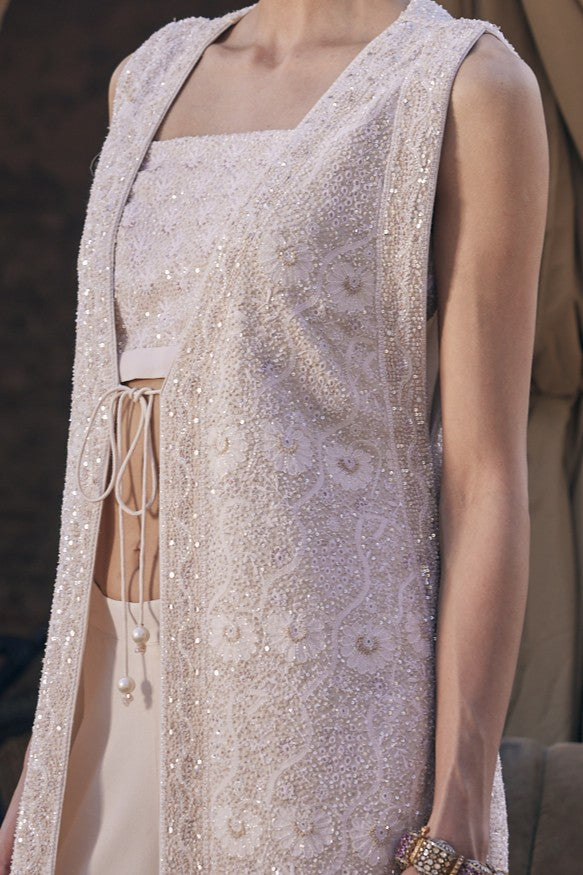 Amara Jacket Set - Ivory Chikankari Long Jacket Set