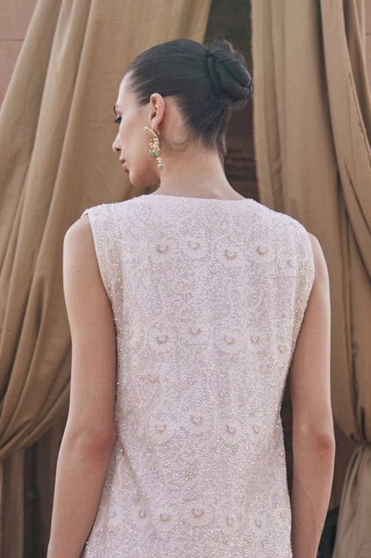 Amara Jacket Set - Ivory Chikankari Long Jacket Set