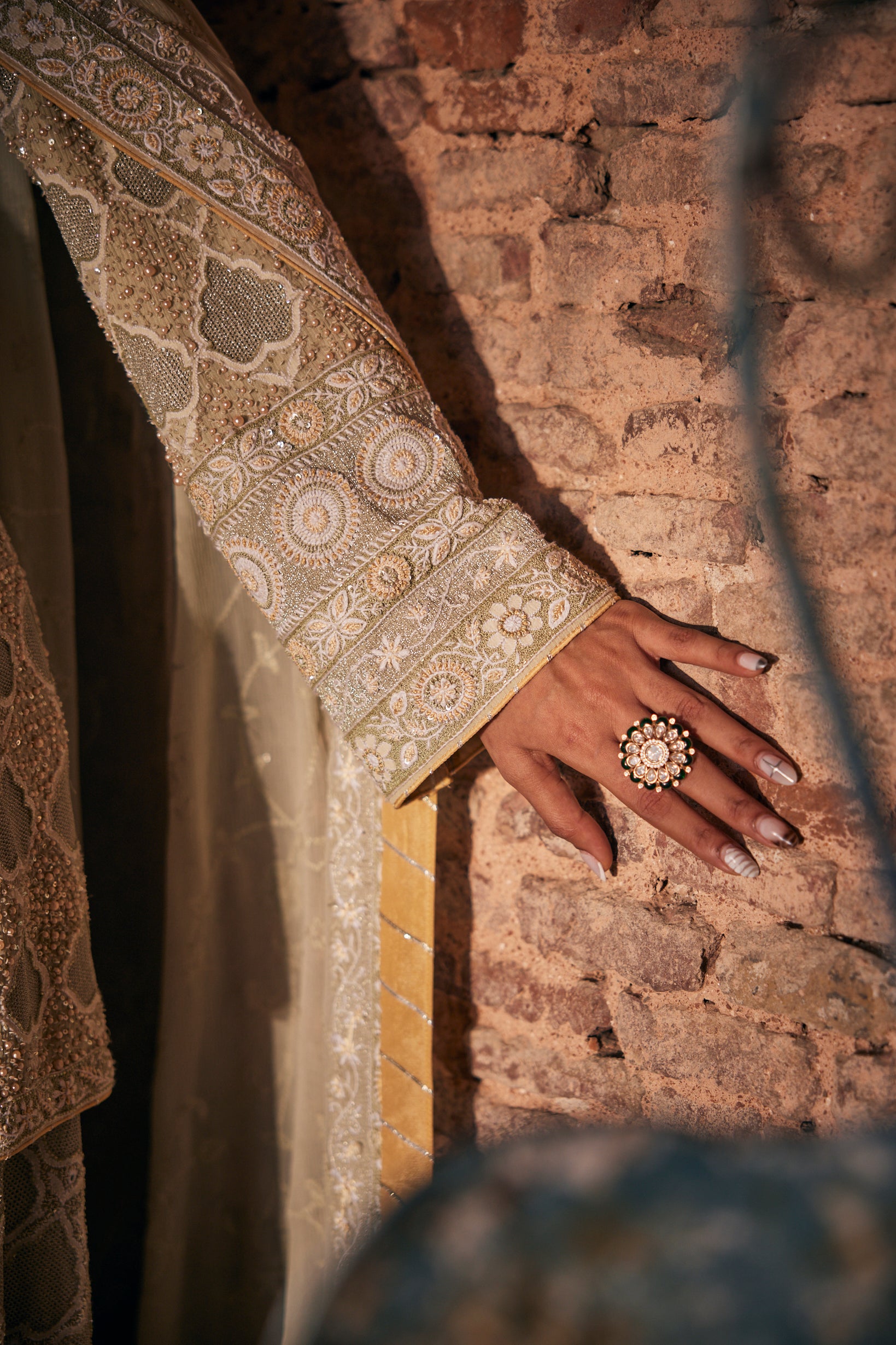 Mehrab Sharara Set - Green Georgette Chikankari Do-Taar Jaali Sharara Set