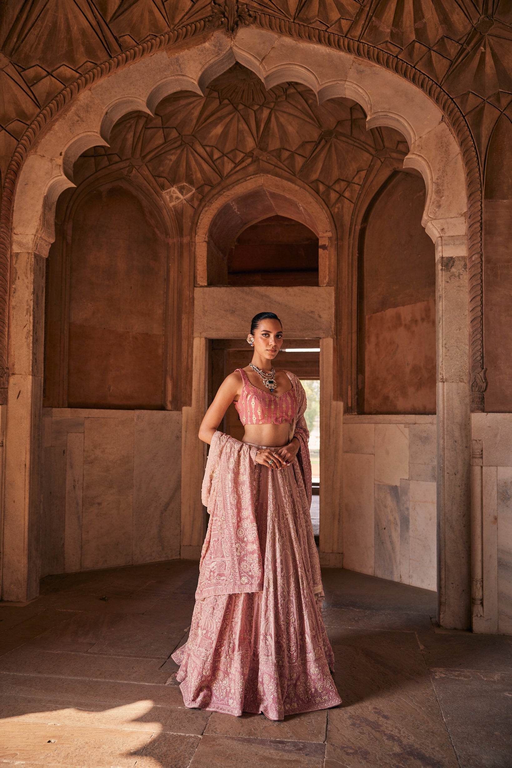 Nazm Lehenga Set - Pink Georgette Ek-taar Lehenga Set