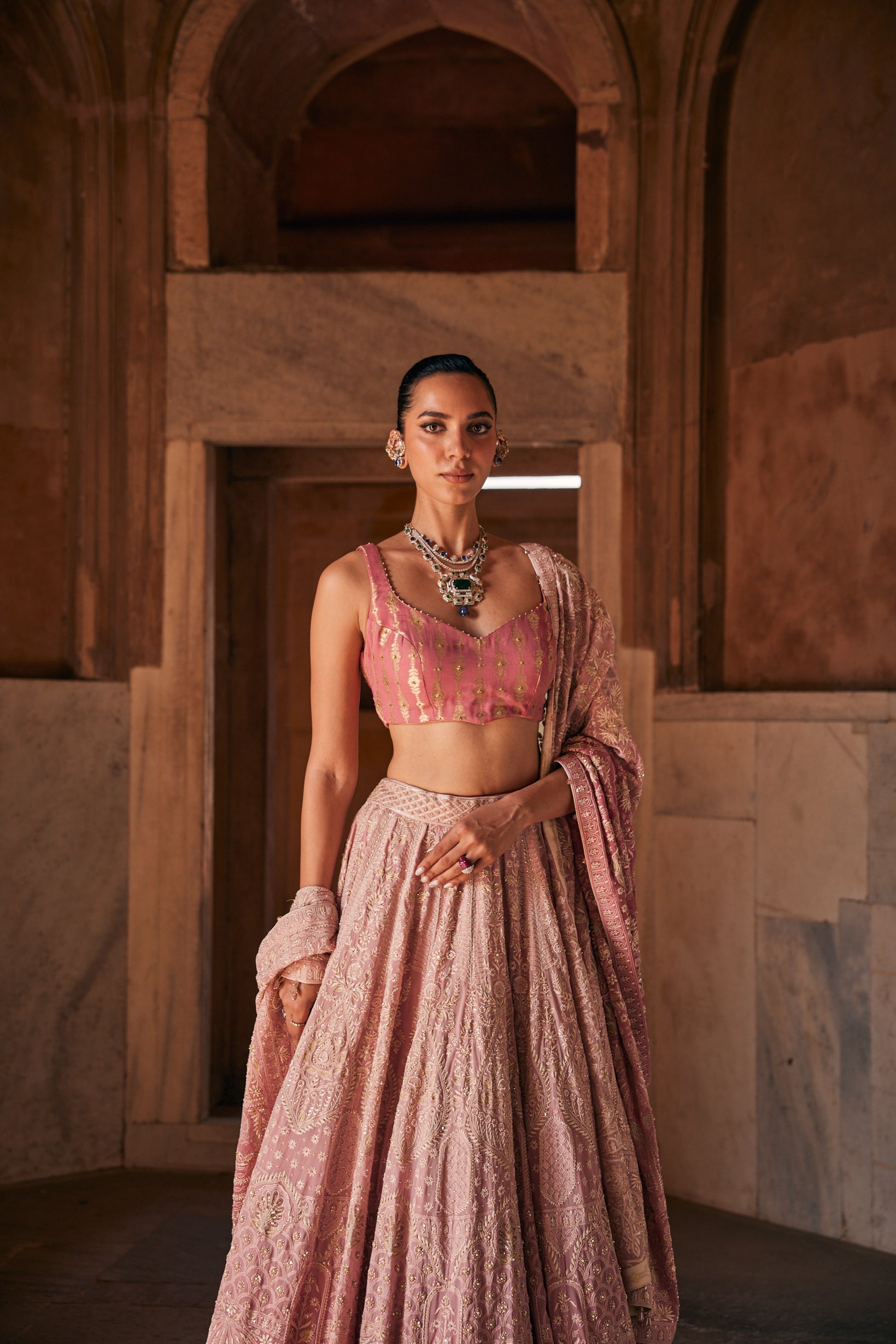 Nazm Lehenga Set - Pink Georgette Ek-taar Lehenga Set