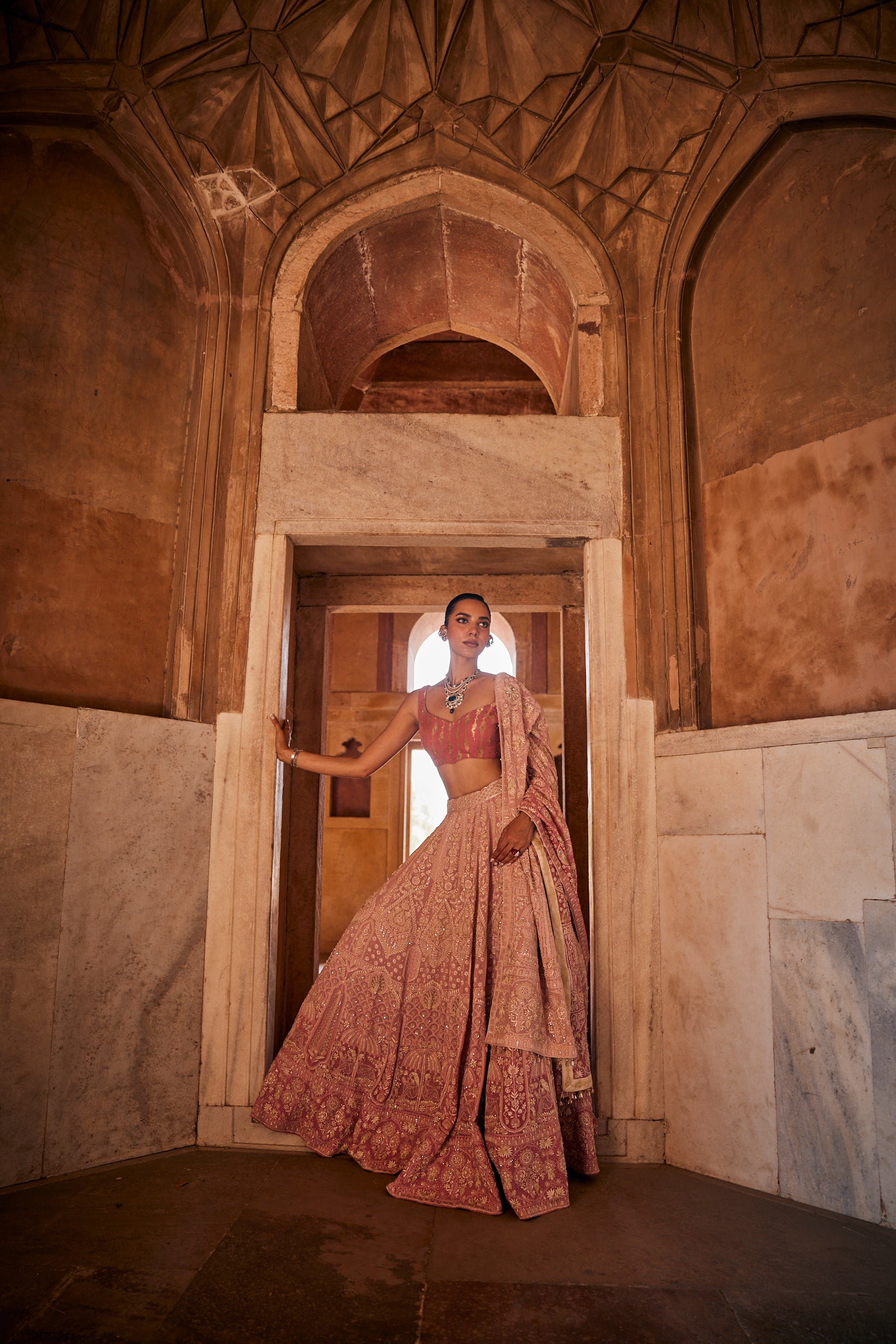 Nazm Lehenga Set - Pink Georgette Ek-taar Lehenga Set