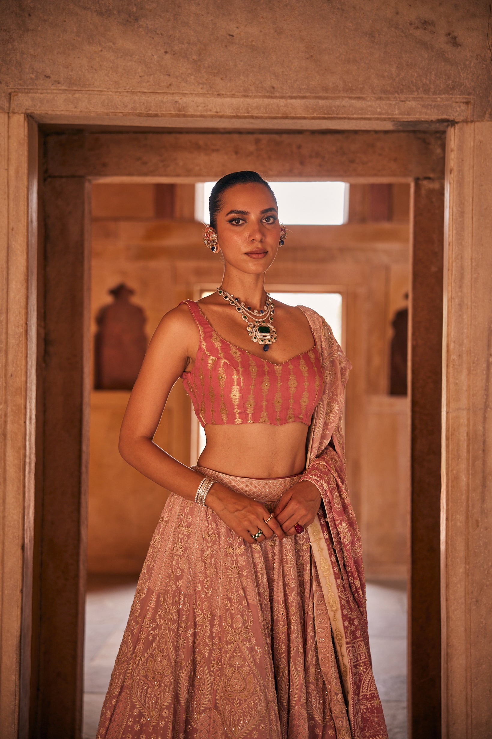 Nazm Lehenga Set - Pink Georgette Ek-taar Lehenga Set