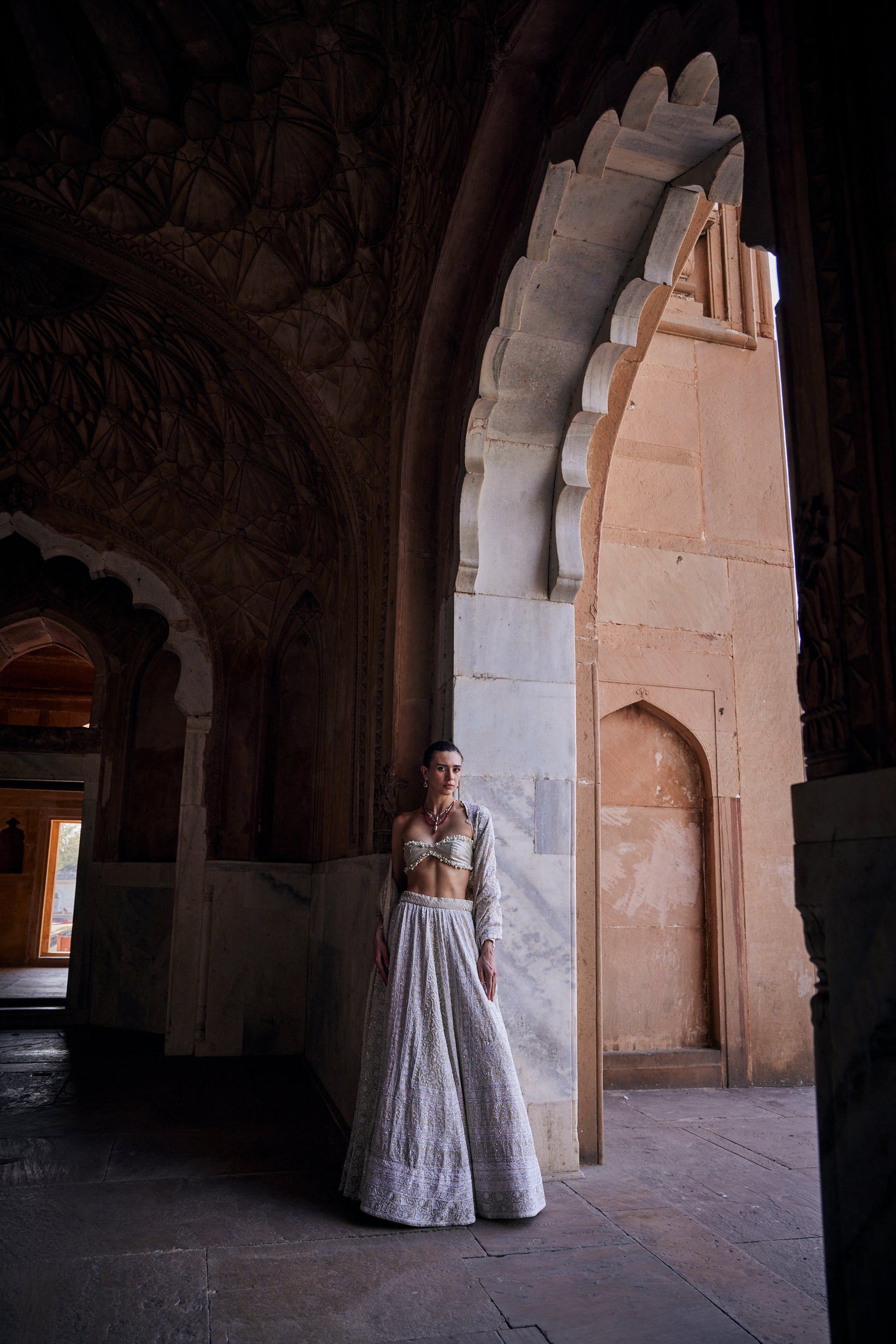 Inayat Lehenga Set - Sage Green Georgette Chikankari Floral Lehenga Set