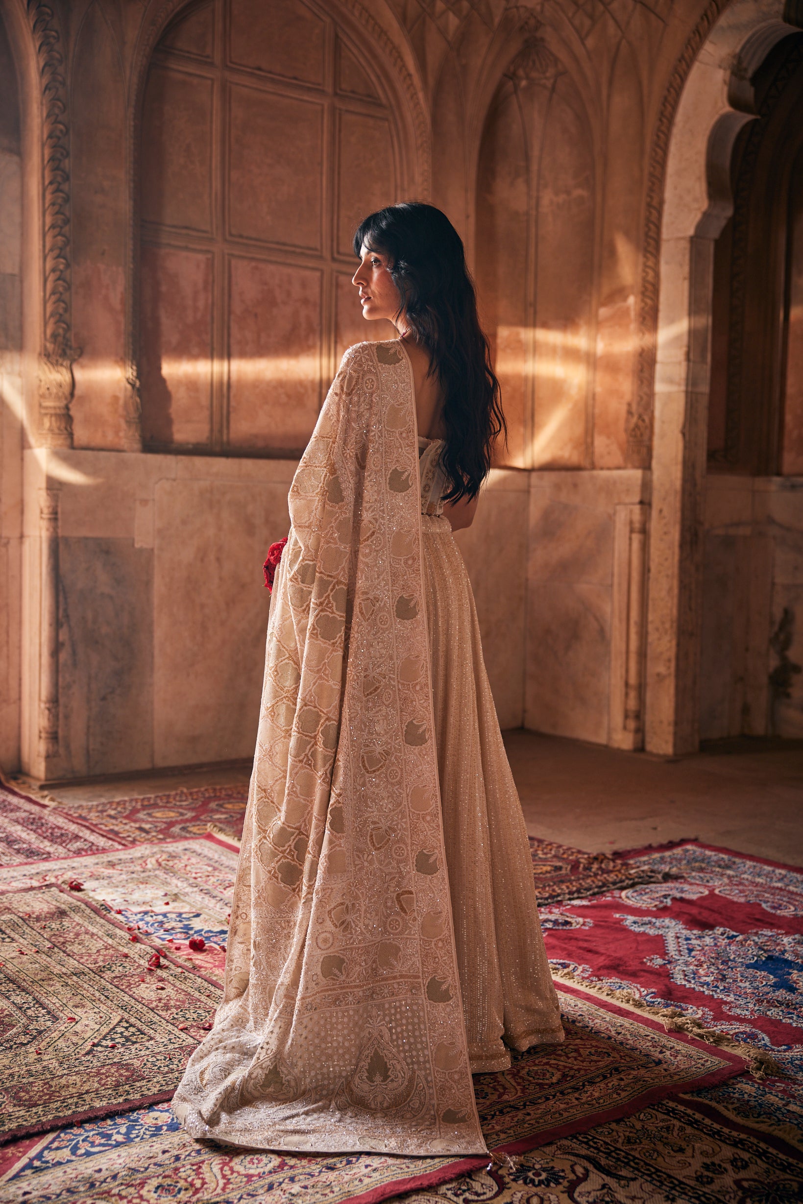 Mahnoor Lehenga Set -  Ivory Gold Signature Chand Dupatta Lehenga Set