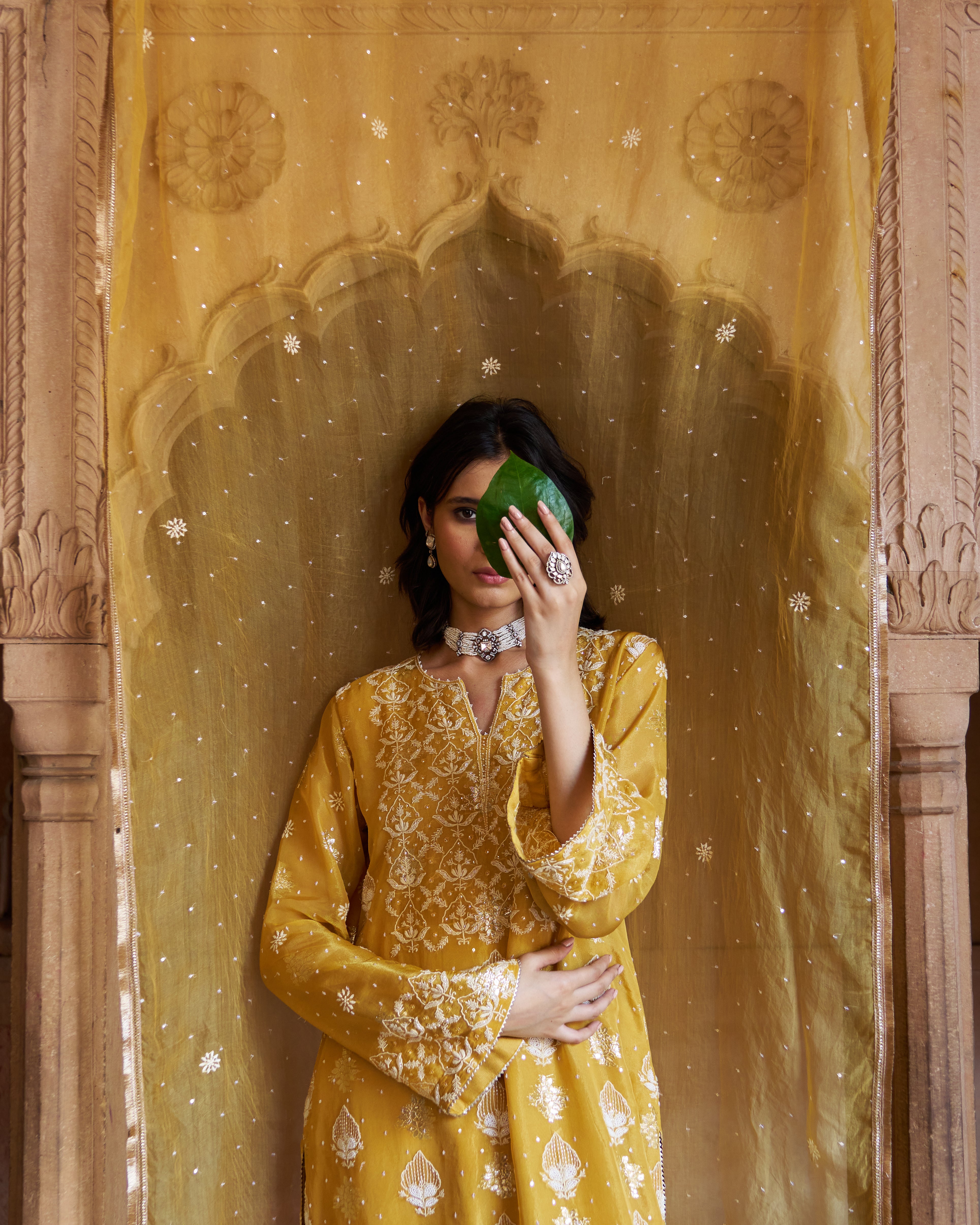 Yellow Organza Chikankari Kurta Set