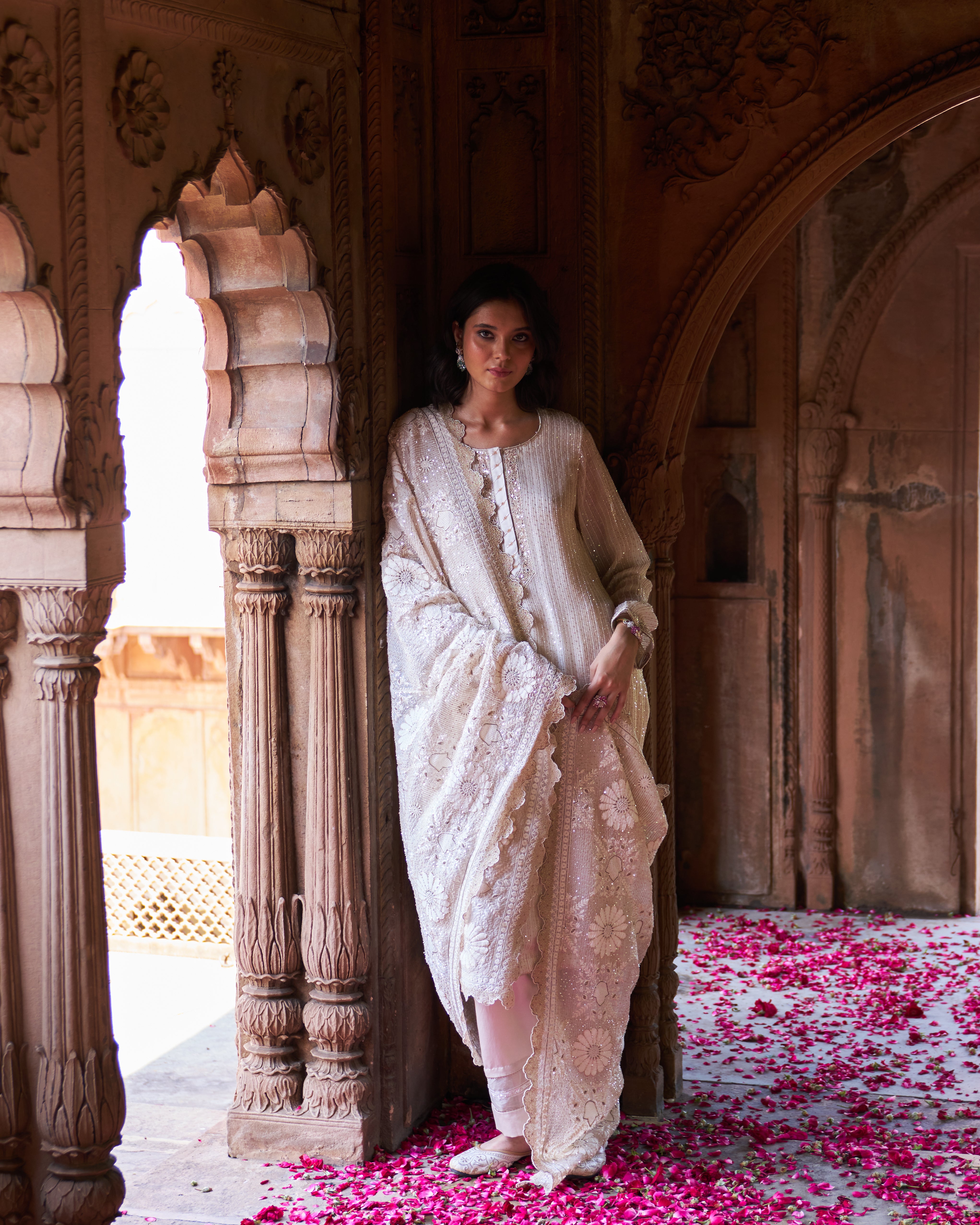 Ivory Organza Chikankari Kurta Set