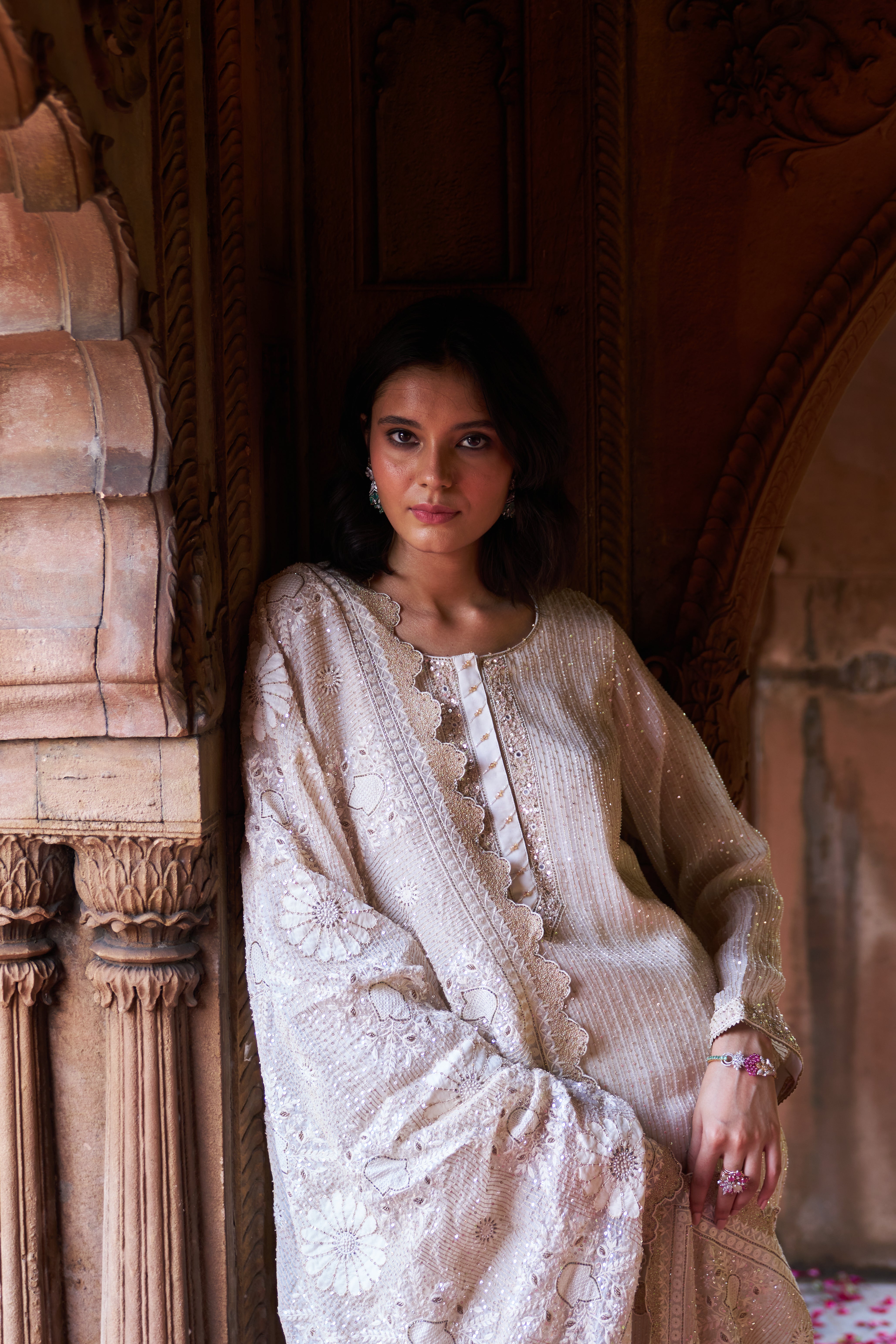 Ivory Organza Chikankari Kurta Set