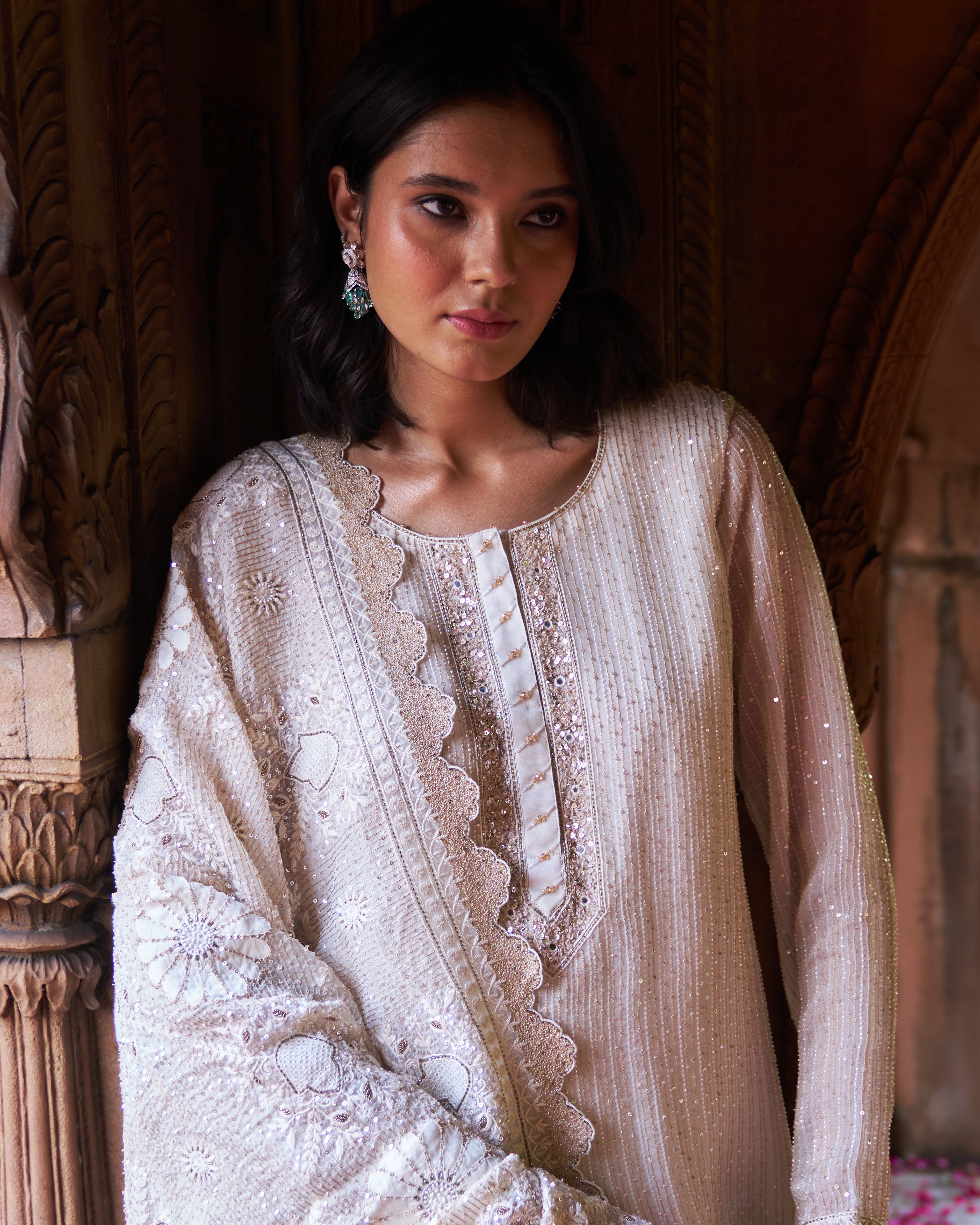 Ivory Organza Chikankari Kurta Set