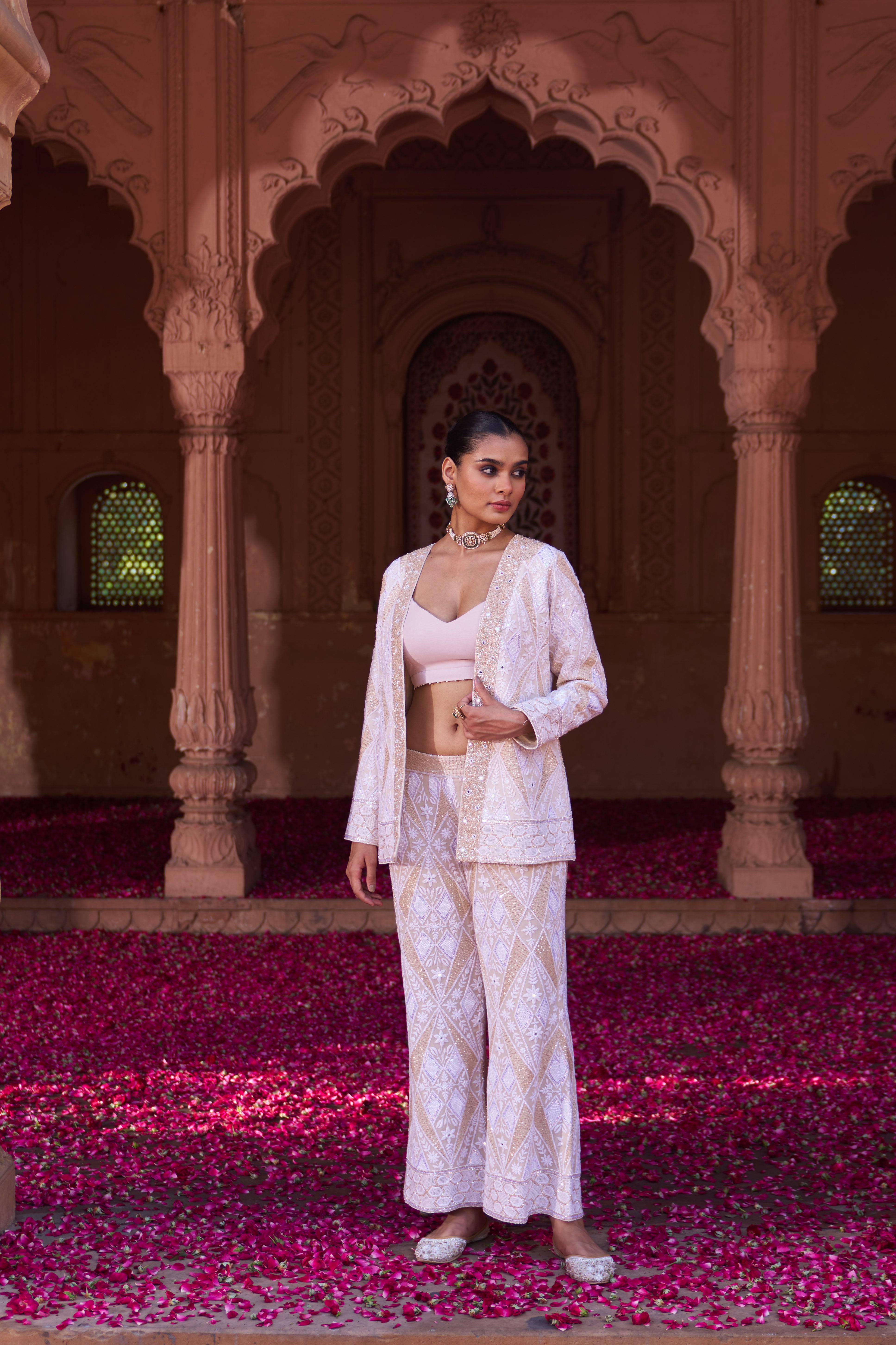 Ivory Georgette Chikankari Jacket Set