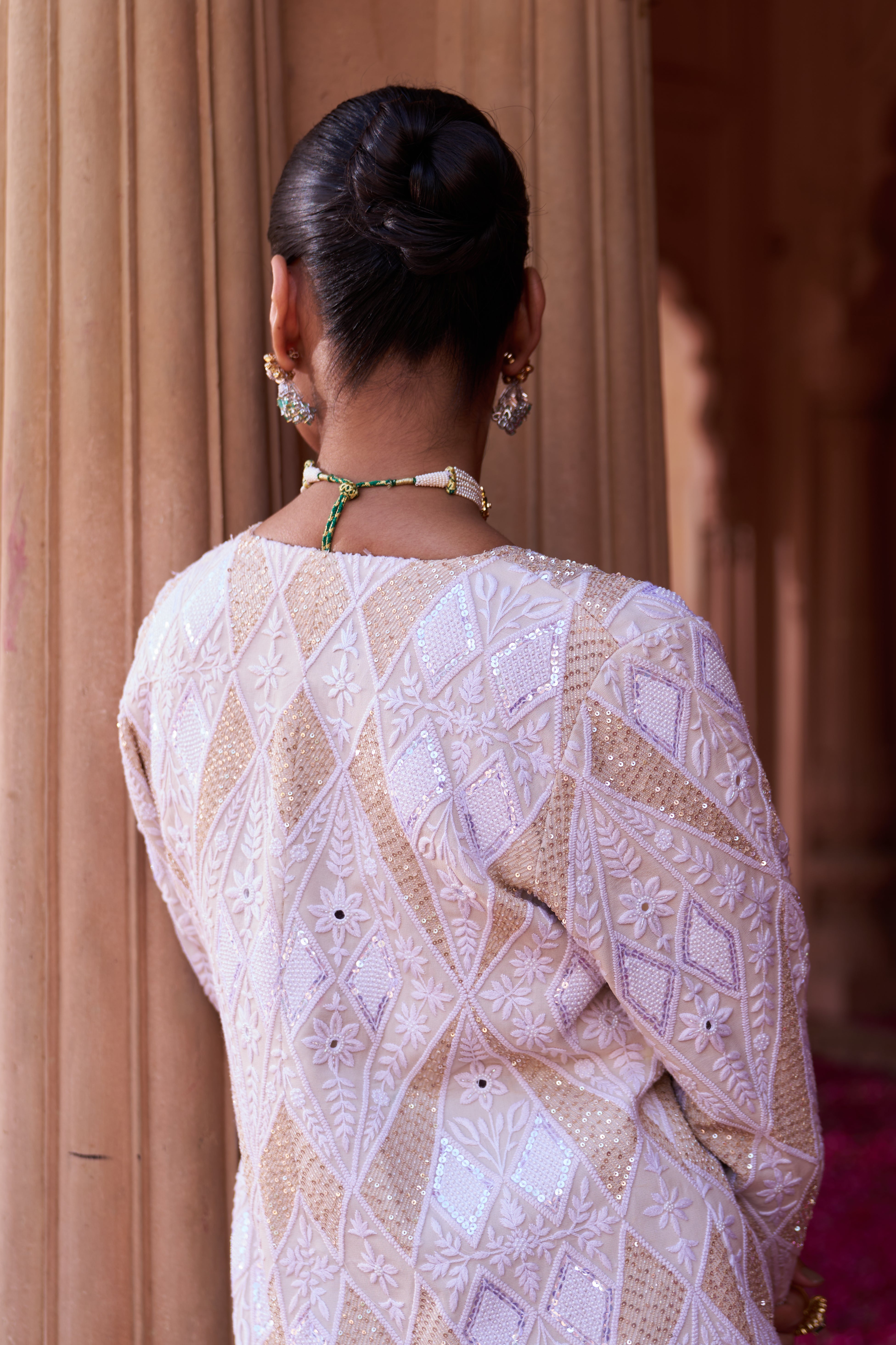 Ivory Georgette Chikankari Jacket Set