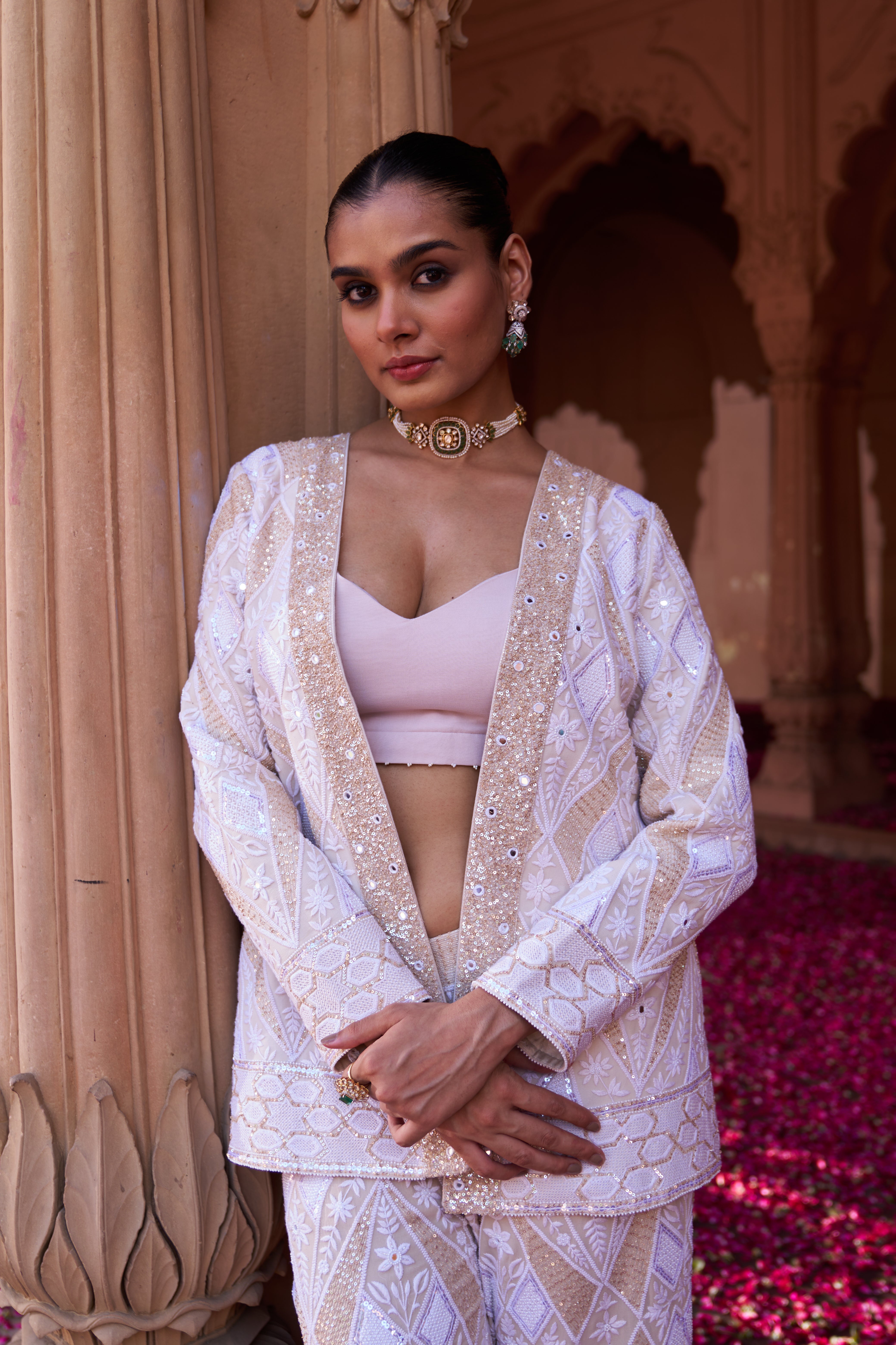 Ivory Georgette Chikankari Jacket Set