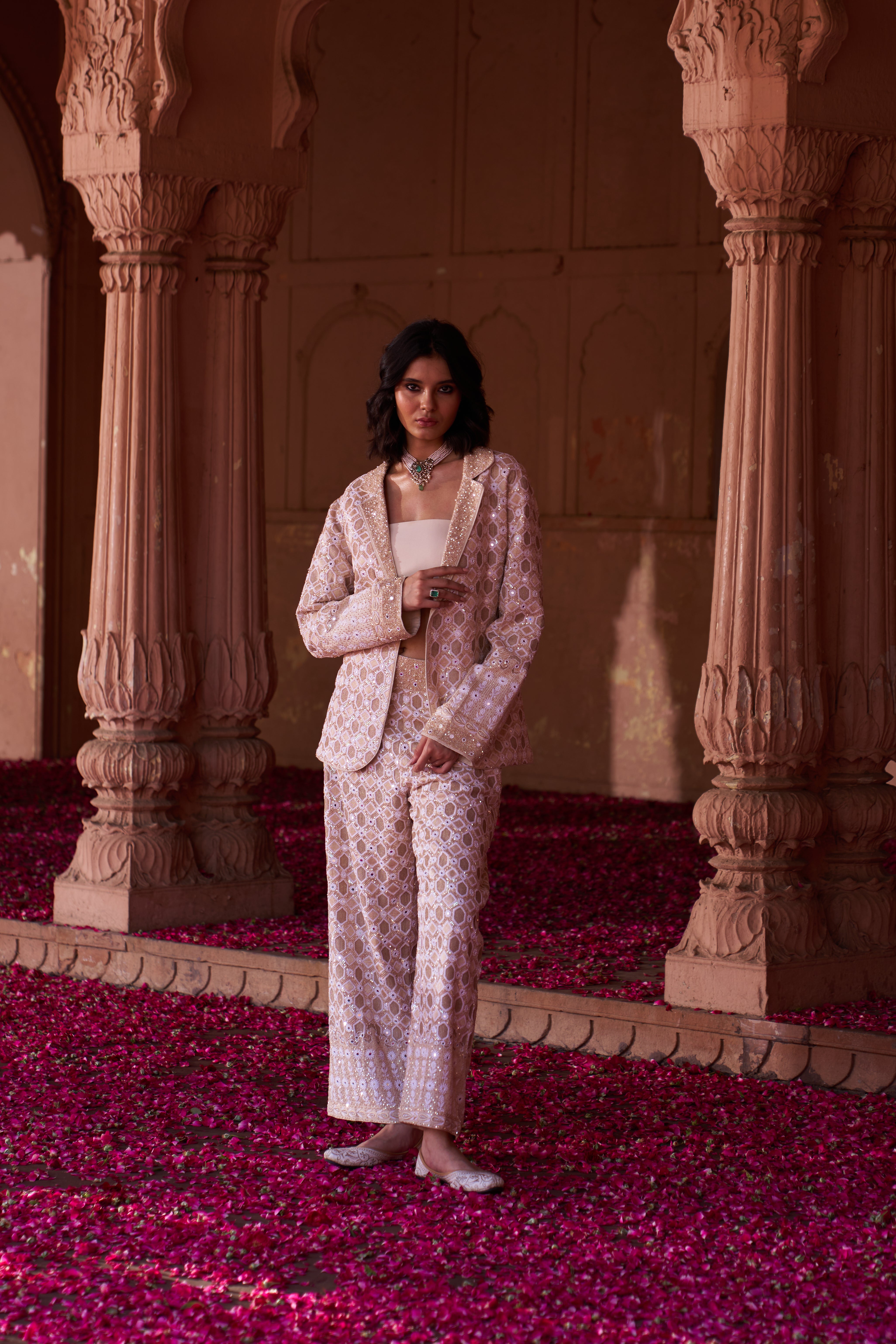 Ivory Georgette Chikankari Jacket Set