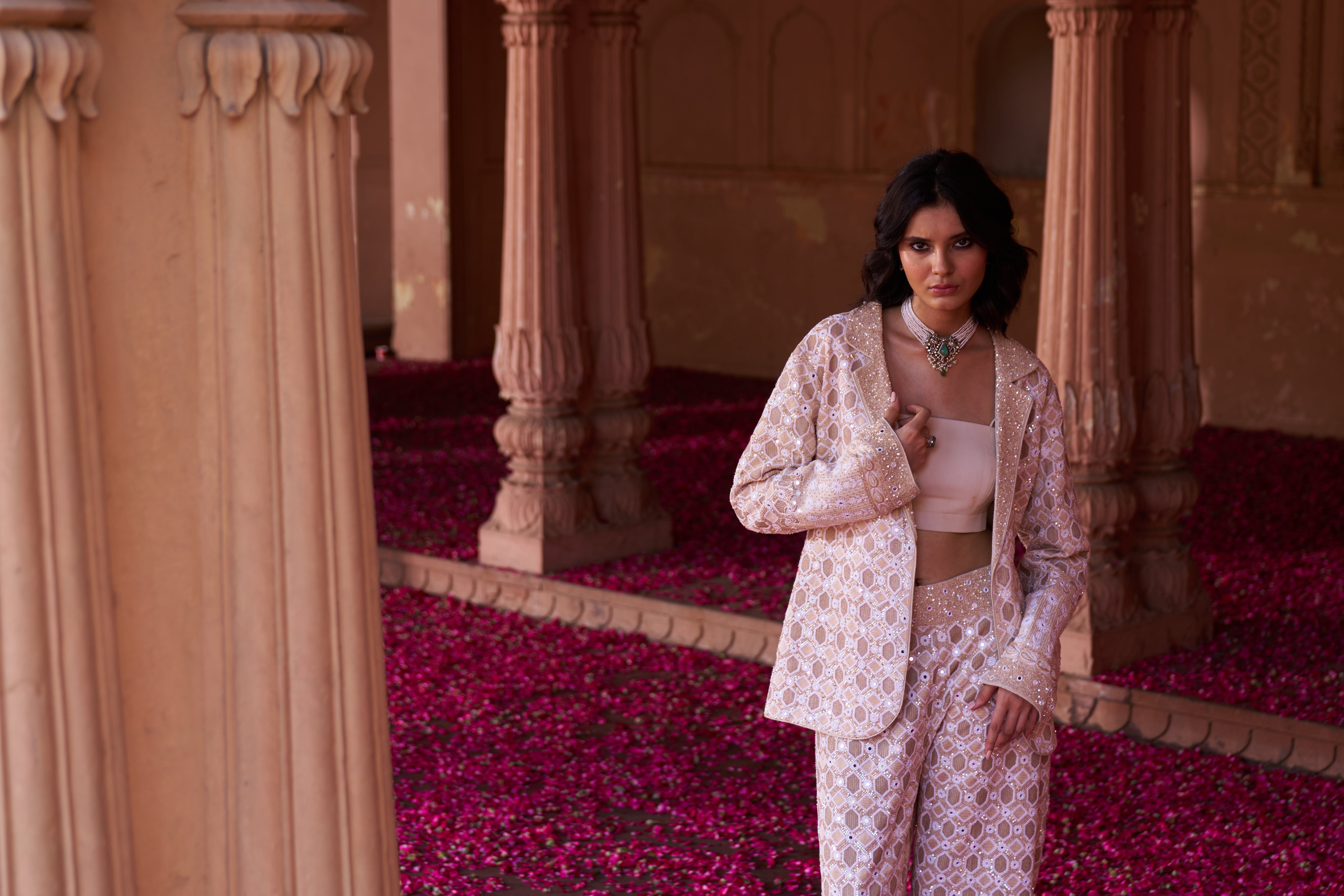 Ivory Georgette Chikankari Jacket Set