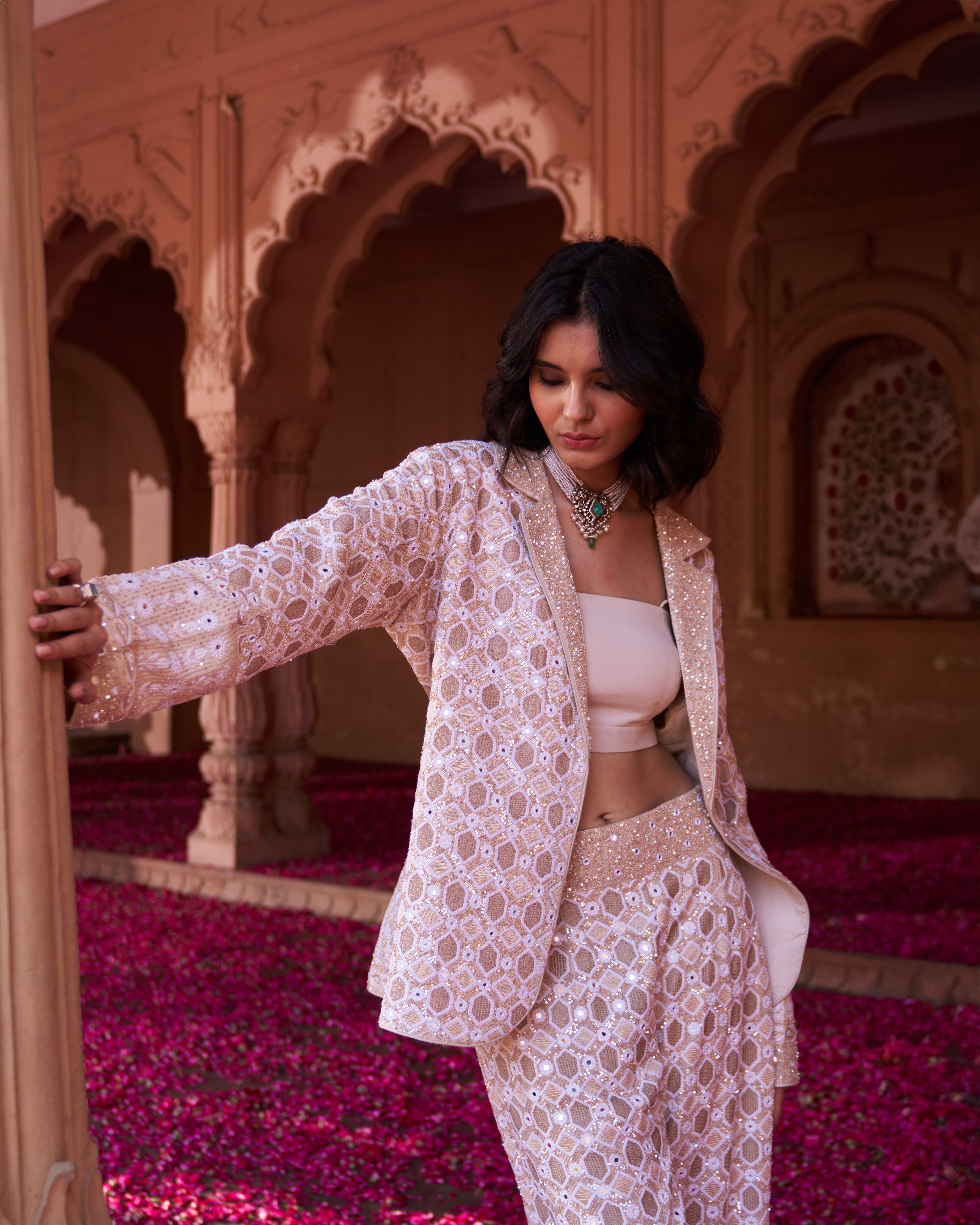 Ivory Georgette Chikankari Jacket Set