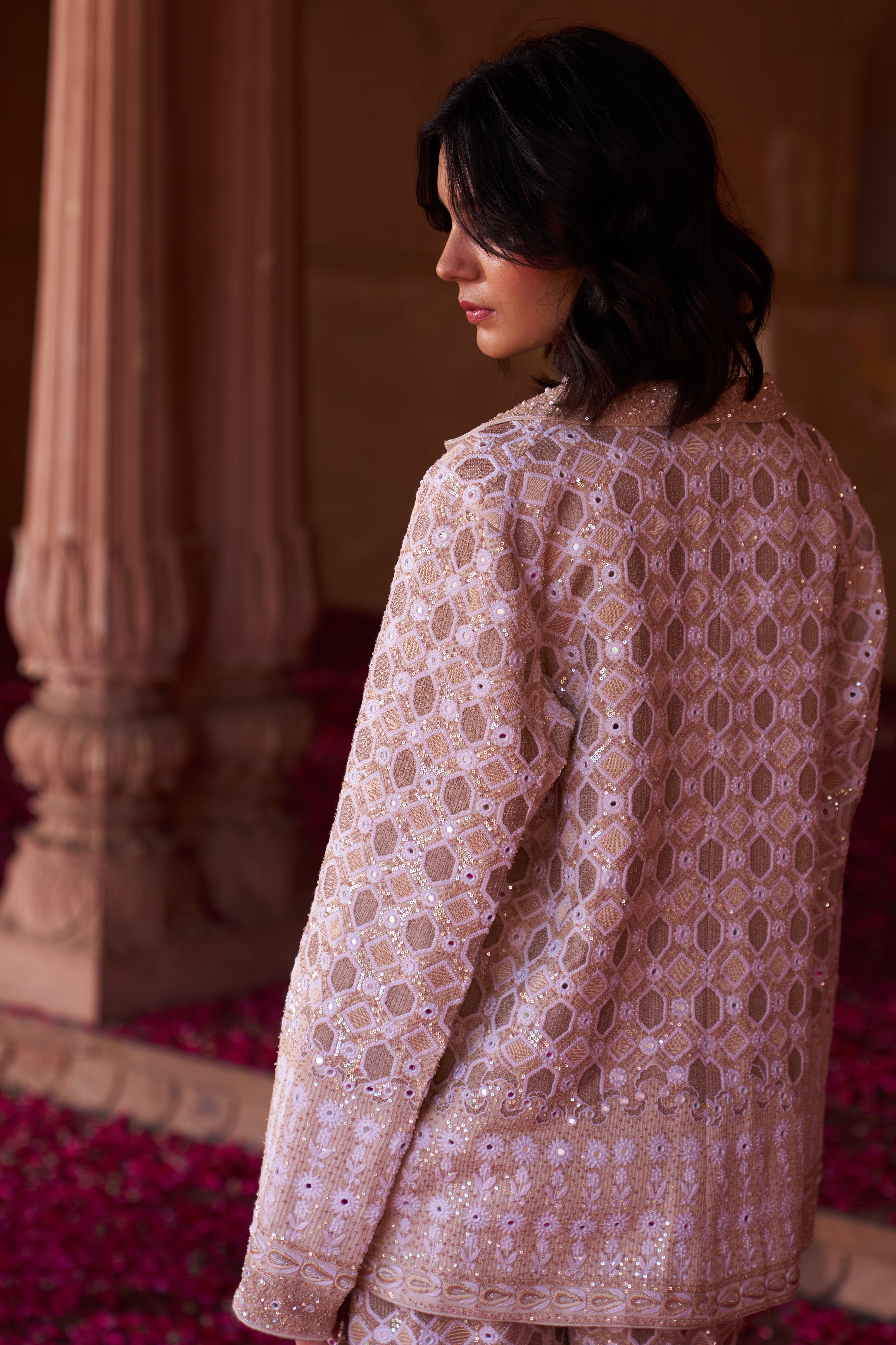 Ivory Georgette Chikankari Jacket Set