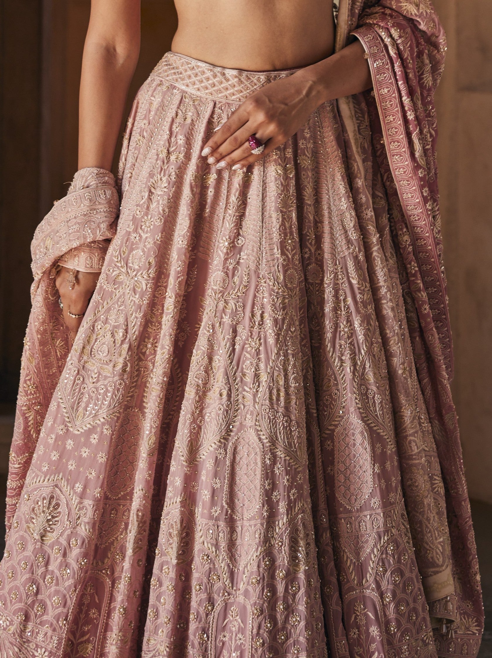 Nazm Lehenga Set - Pink Georgette Ek-taar Lehenga Set