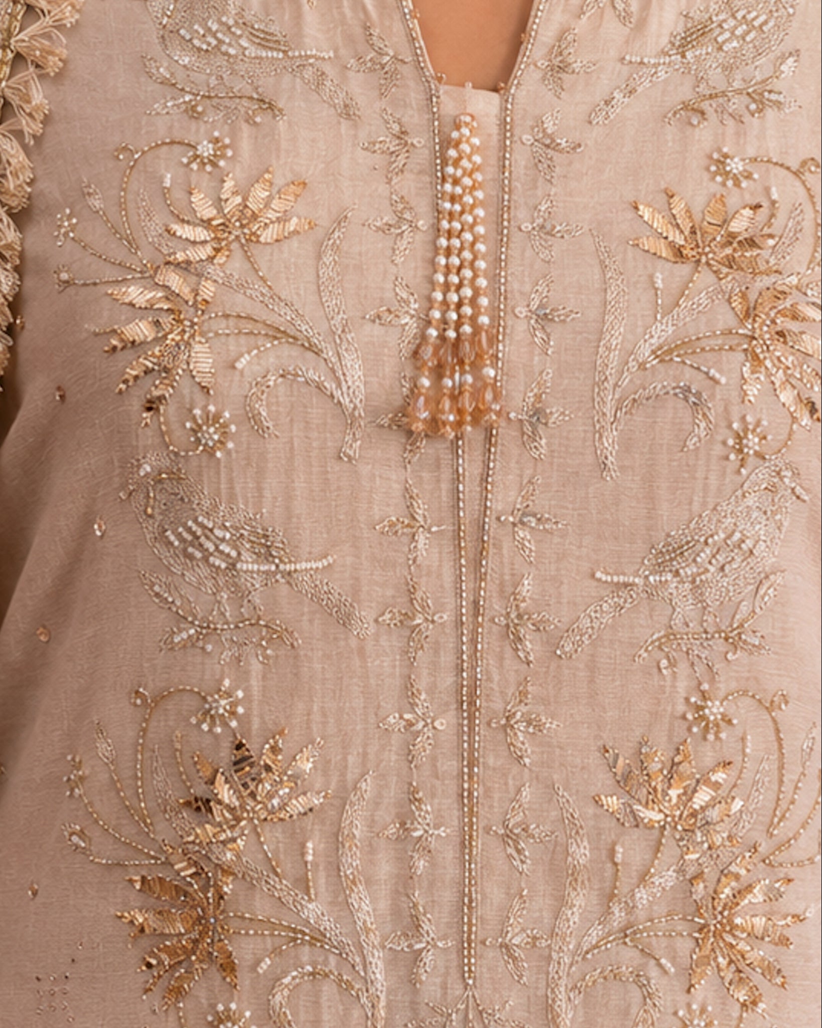 Beige Golden tissue Mukaish and Kamdani kurta