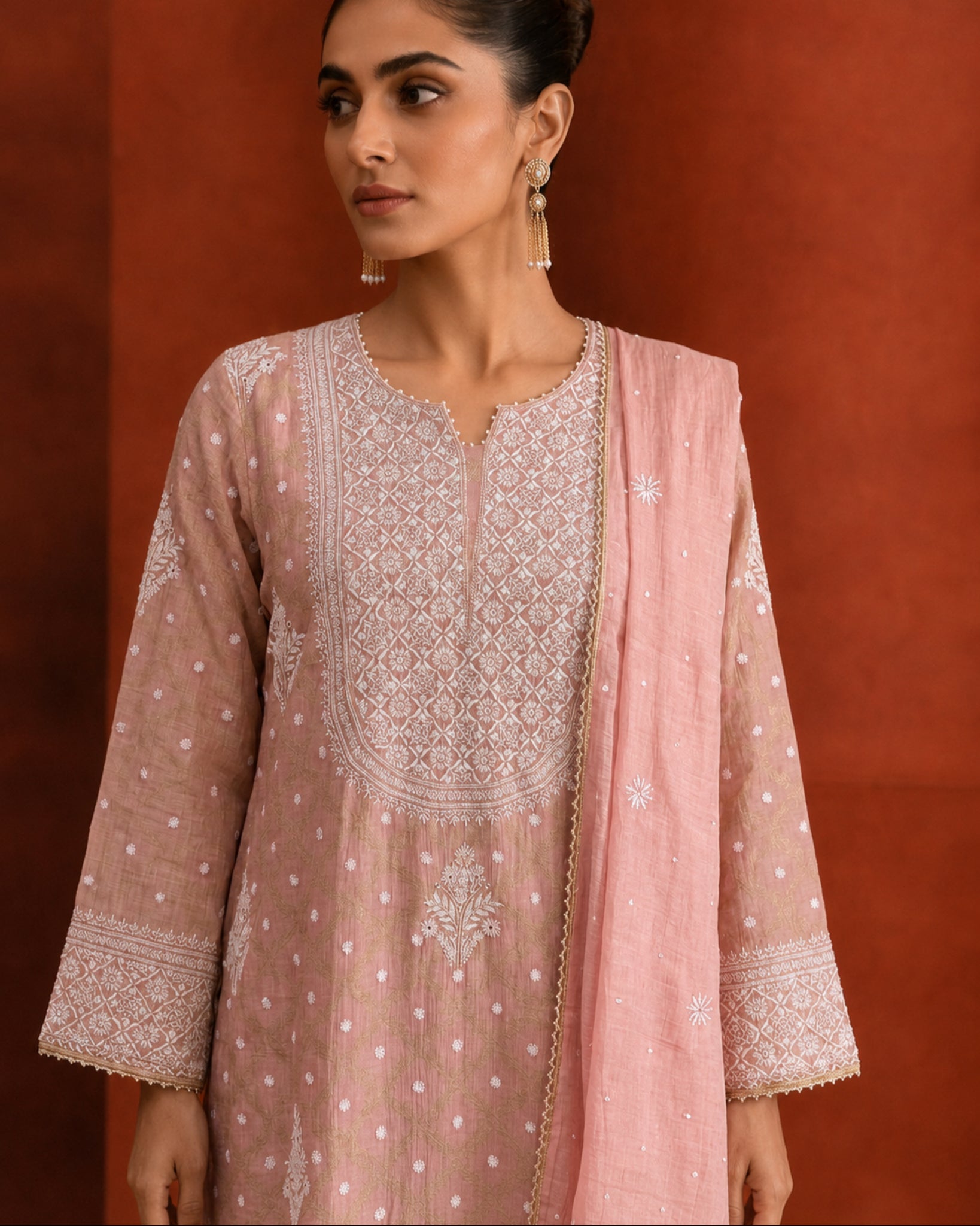 Pink Golden Tissue Kurta set in Banarsi Weave