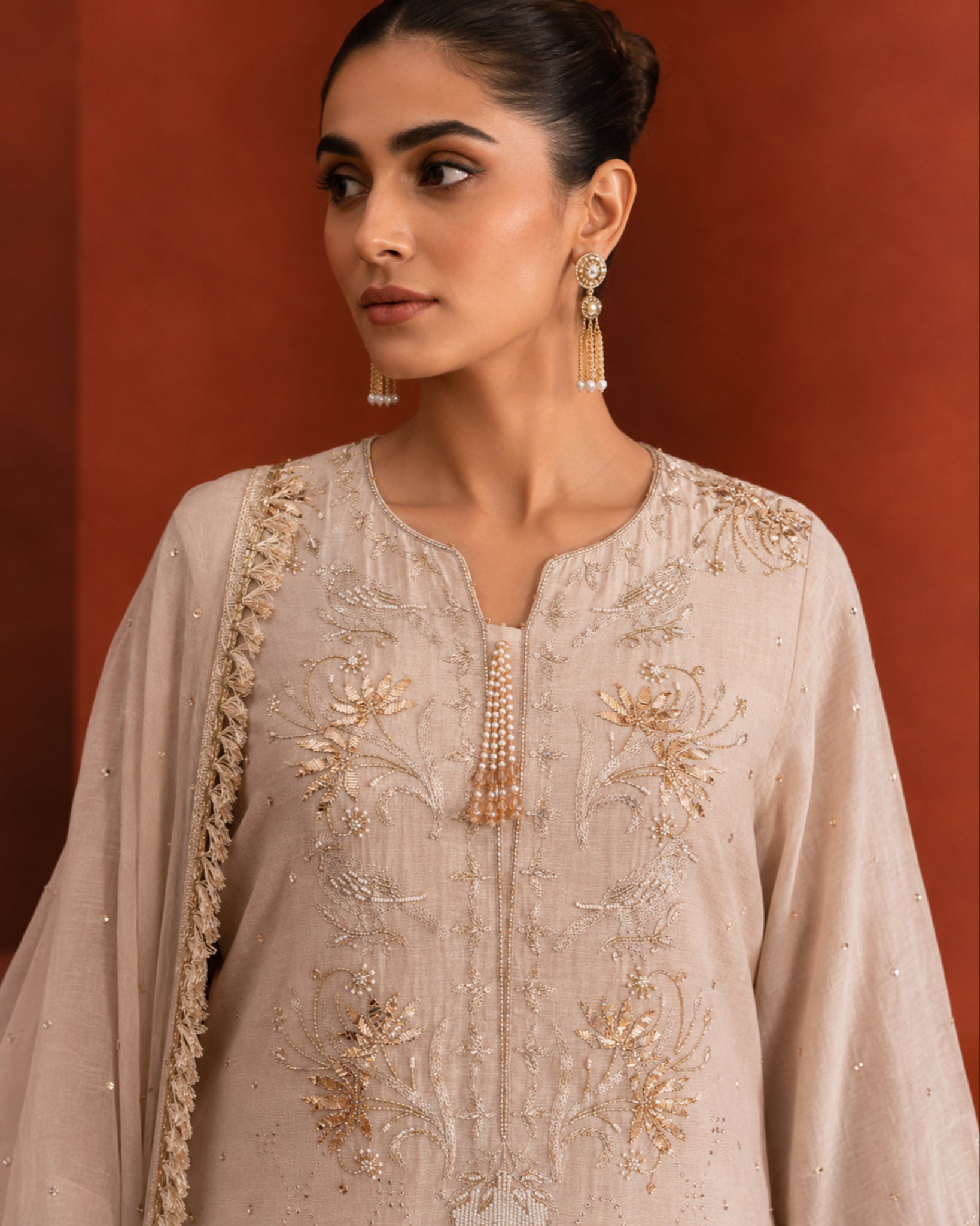 Beige Golden tissue Mukaish and Kamdani kurta