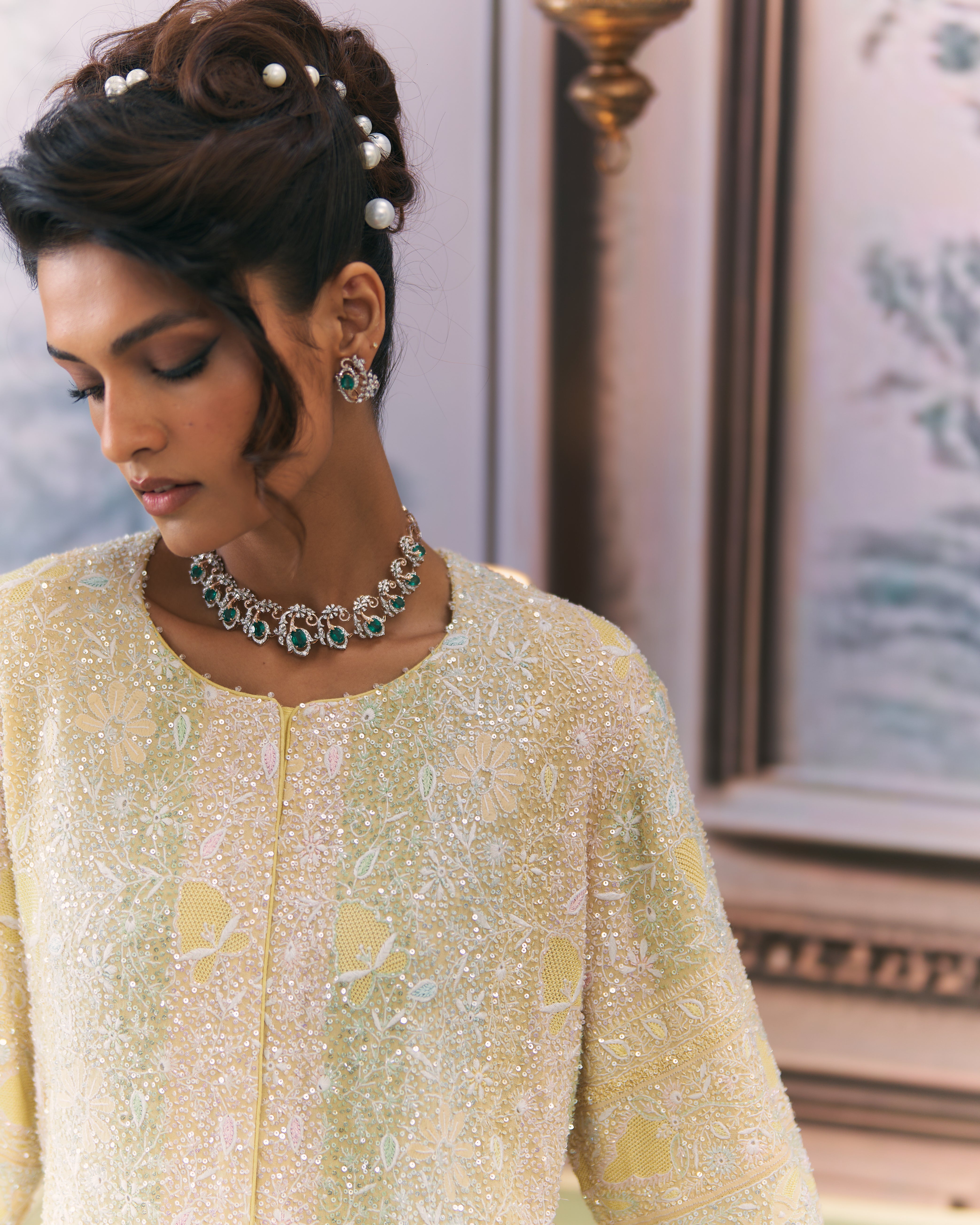 Yellow Contemporary Chikankari Gilet Co-Ord Set