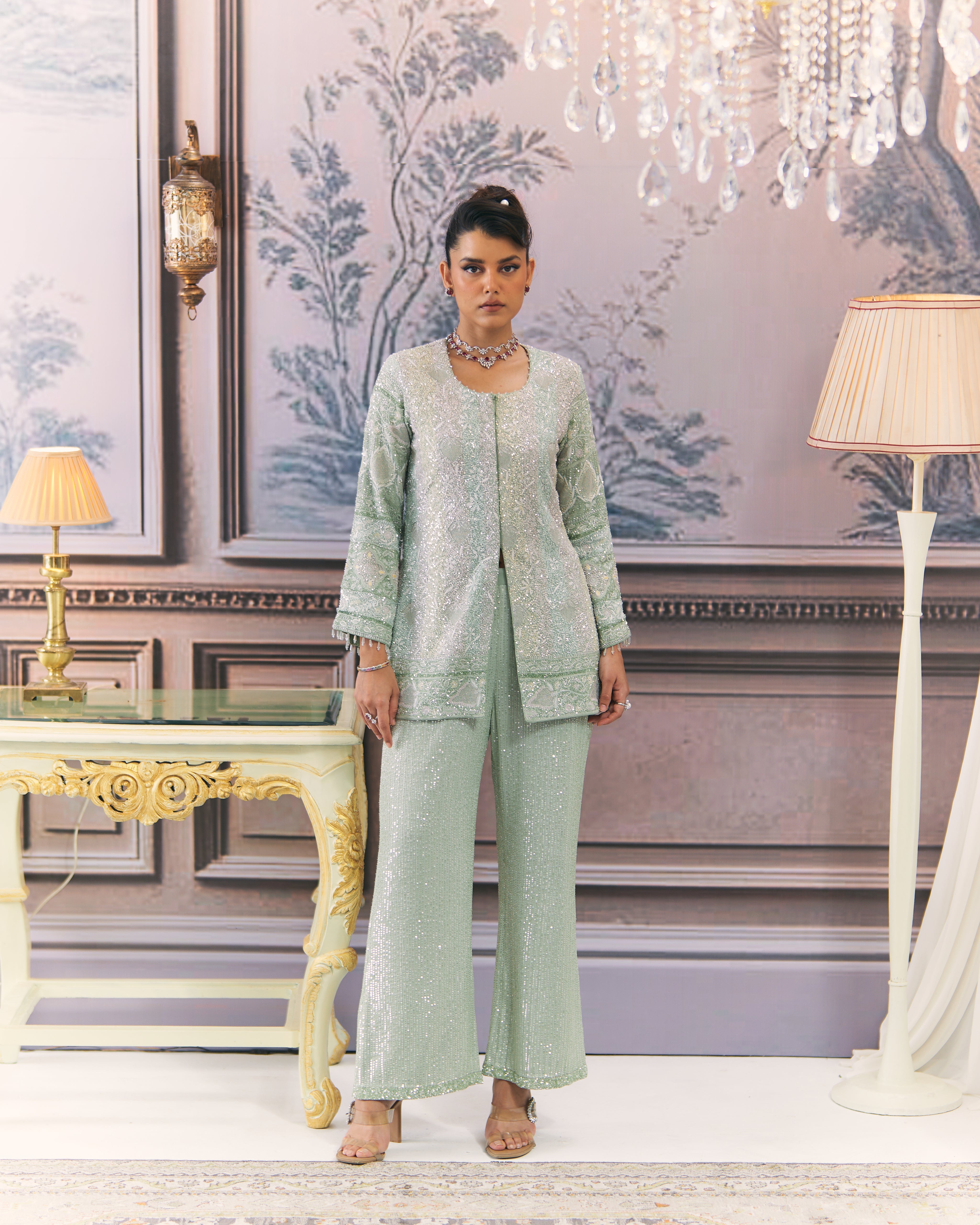 Multicolour Chikankari Gilet Co-Ord Set