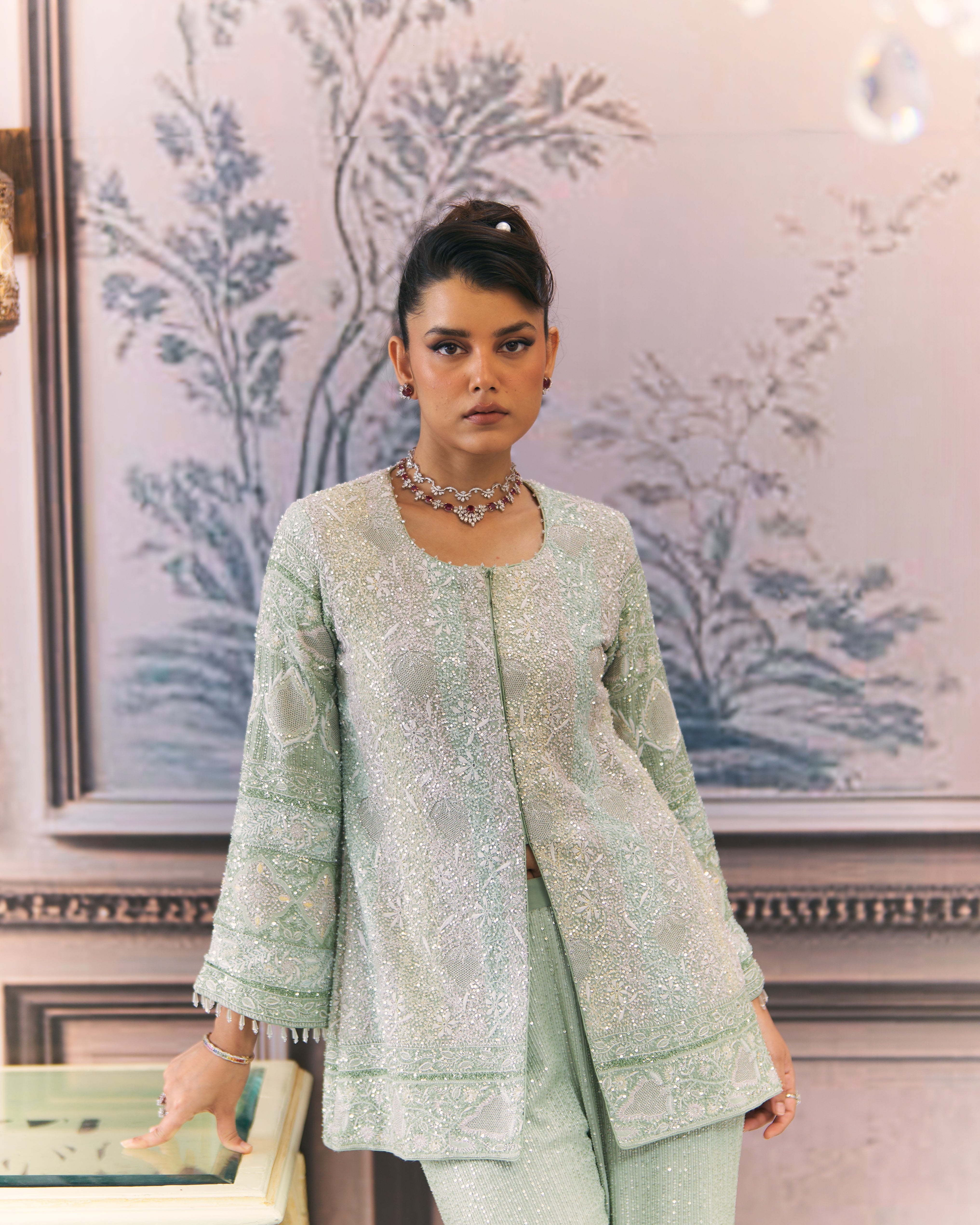 Multicolour Chikankari Gilet Co-Ord Set