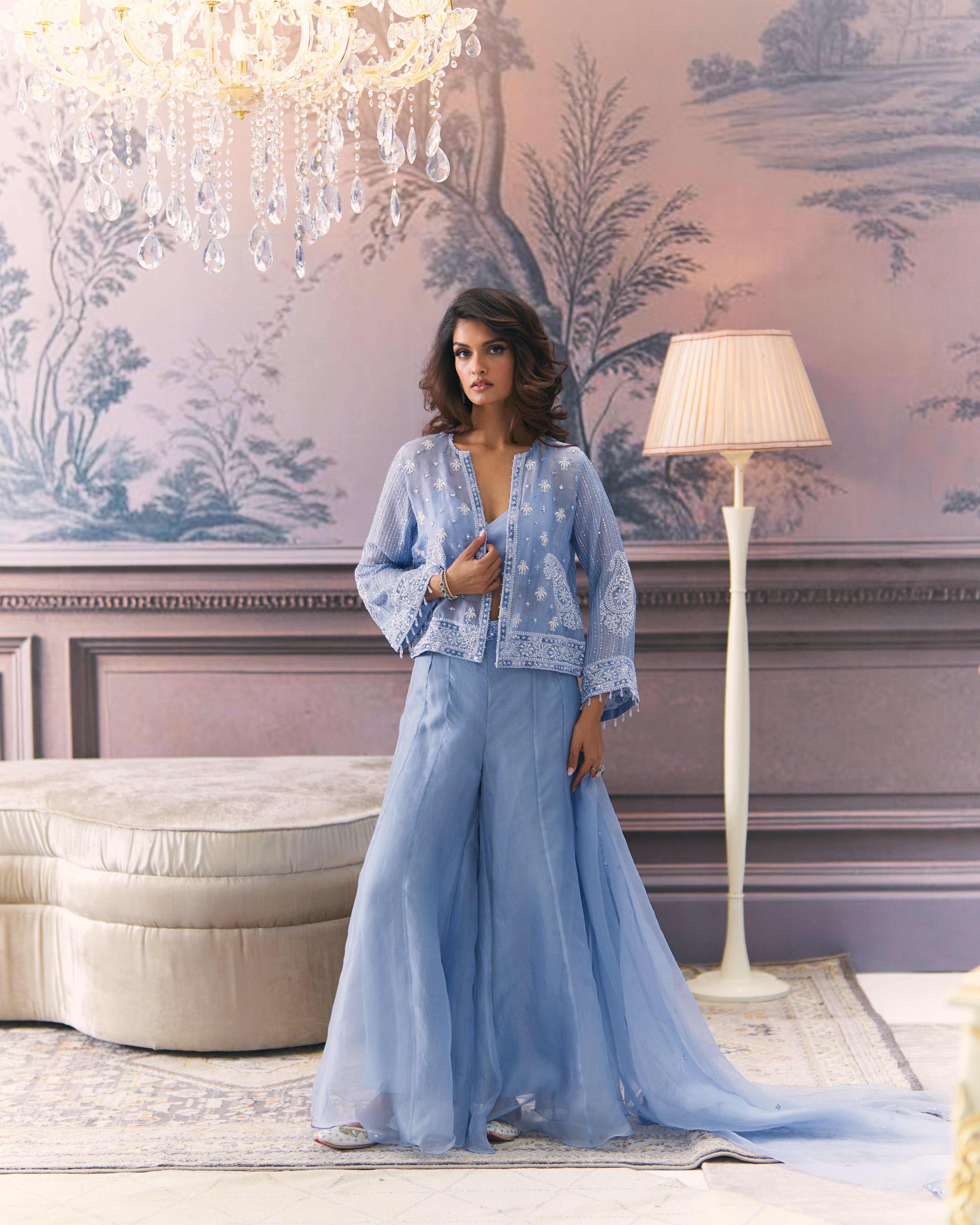 Short Chikankari Jacket and Sharara Set