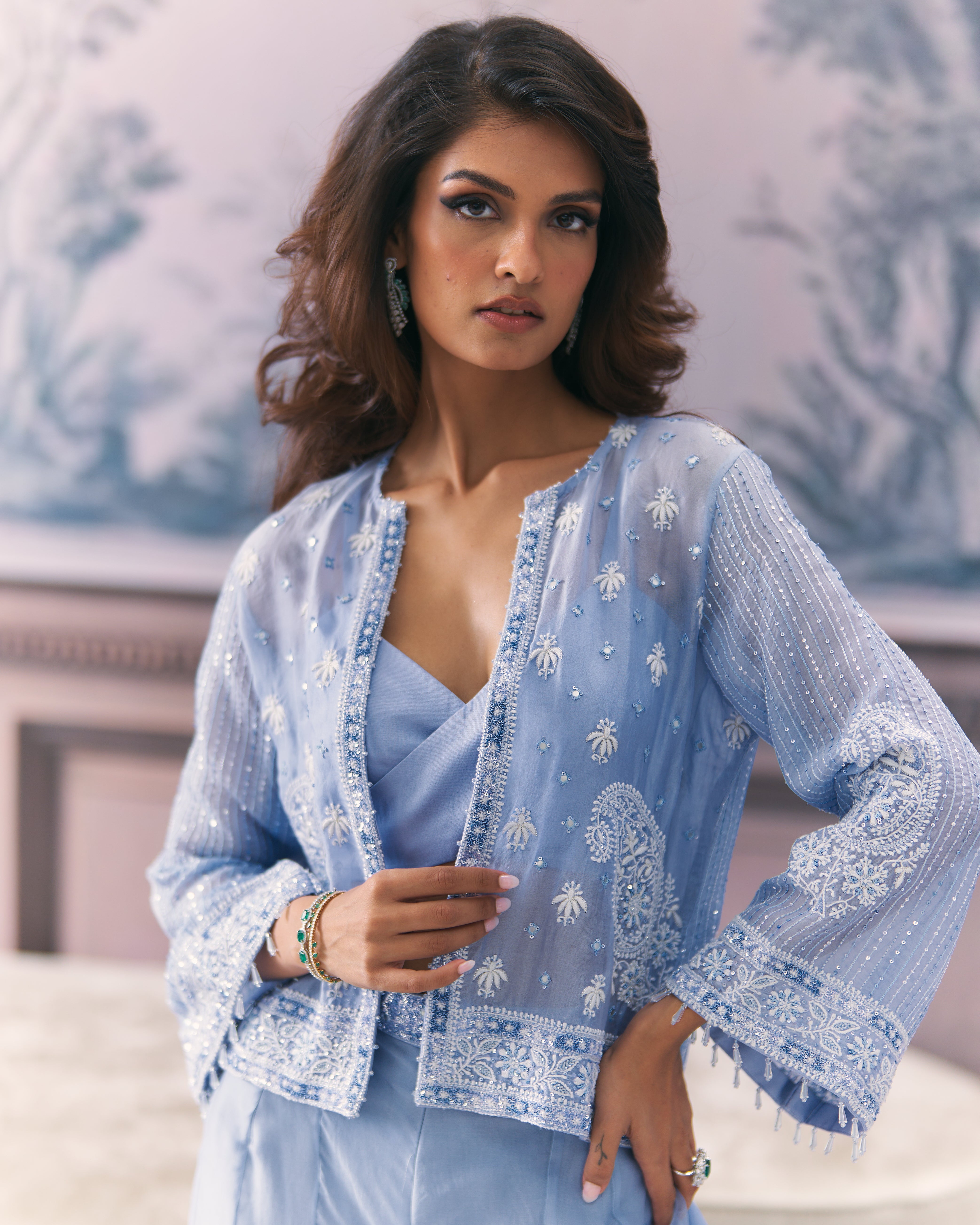 Short Chikankari Jacket and Sharara Set