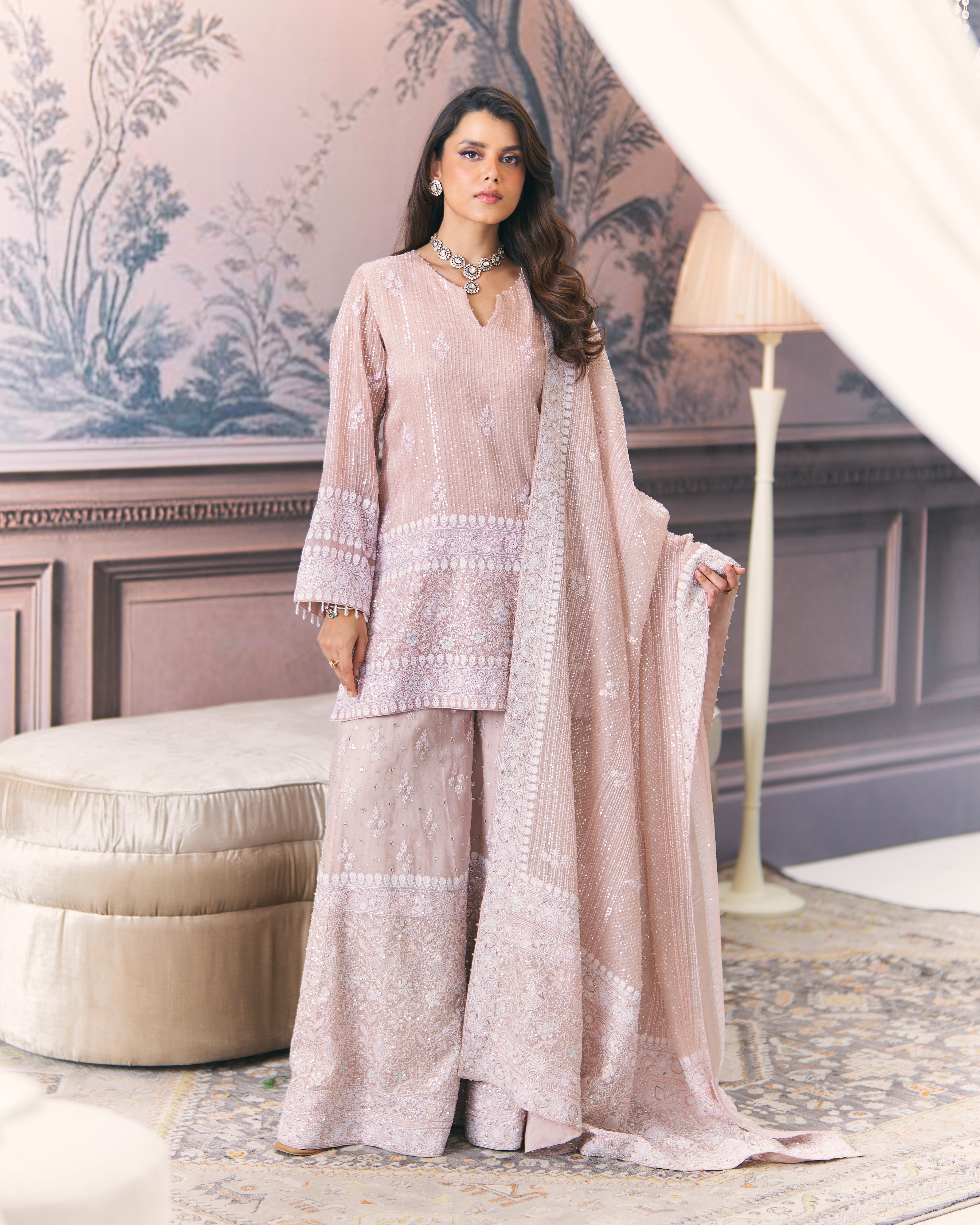 Awadh Inspired Chikankari Organza Sharara Set
