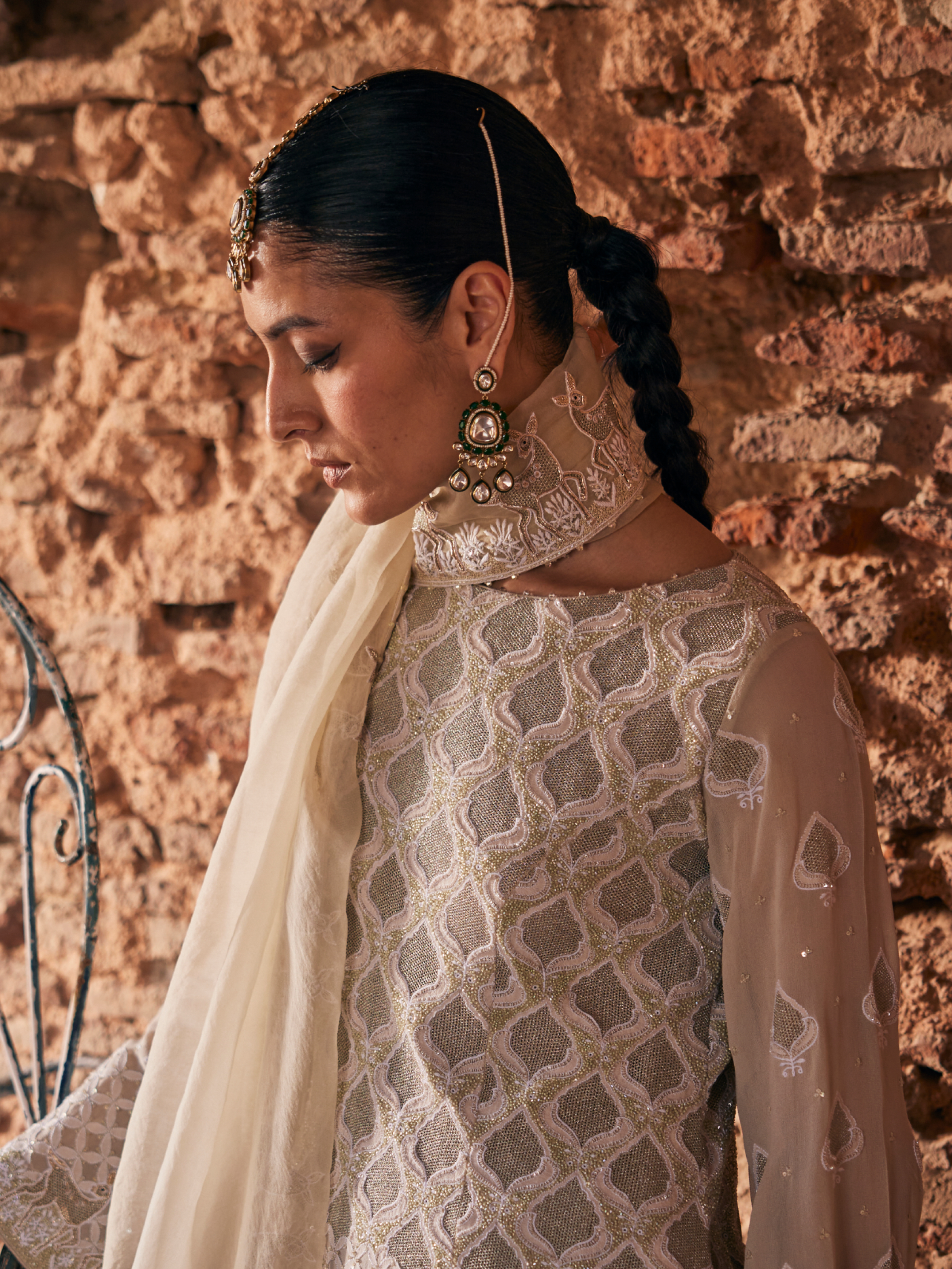 Eira Sharara Set - Sage Green Georgette Chikankari Deer Sharara Set