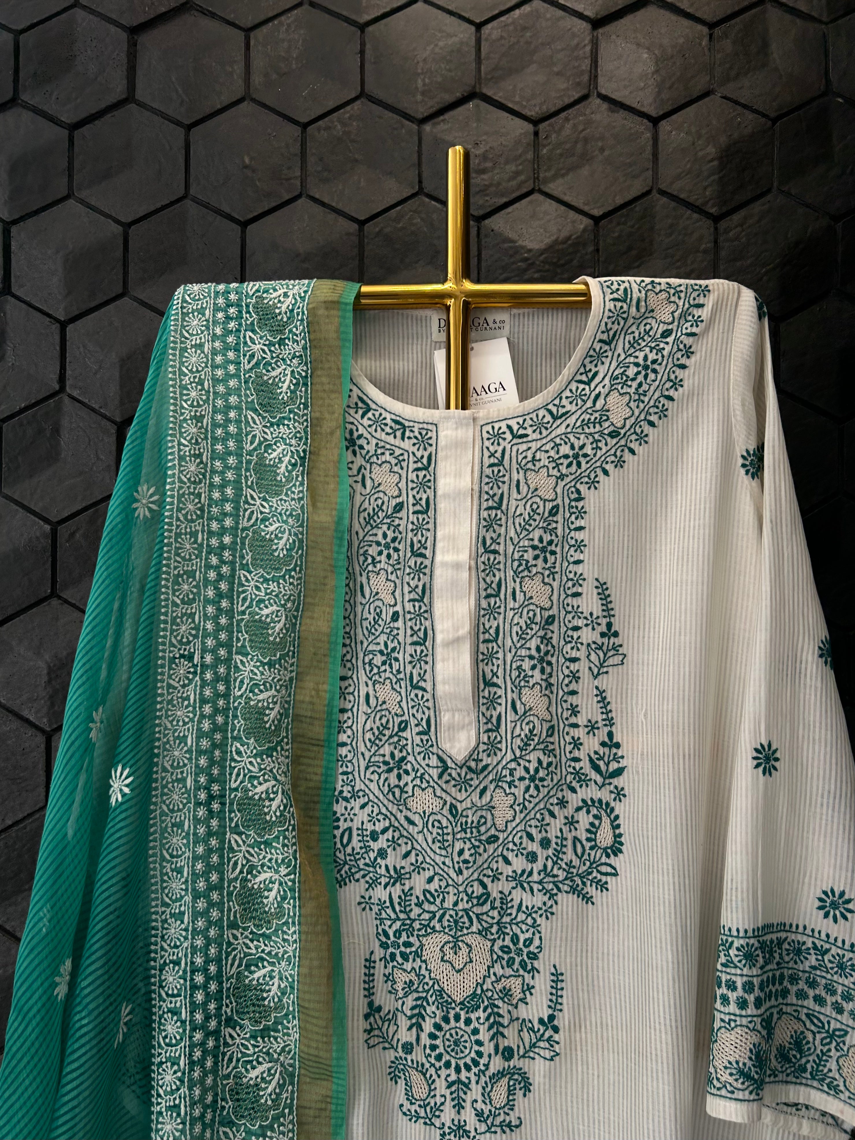 White Maheshwari Chikankari Kurta Set