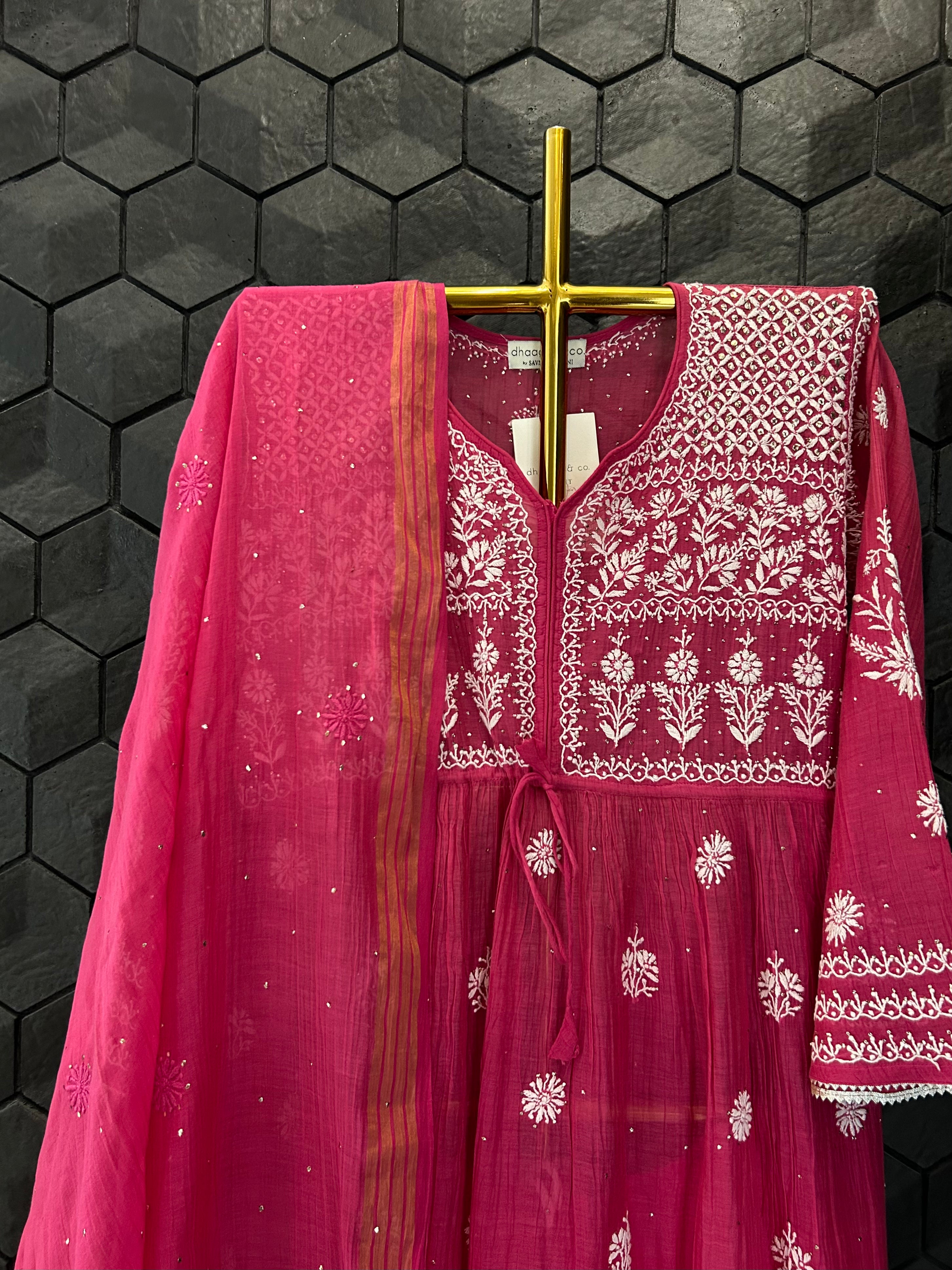 Magenta Mul Chanderi Chikankari Garara Set