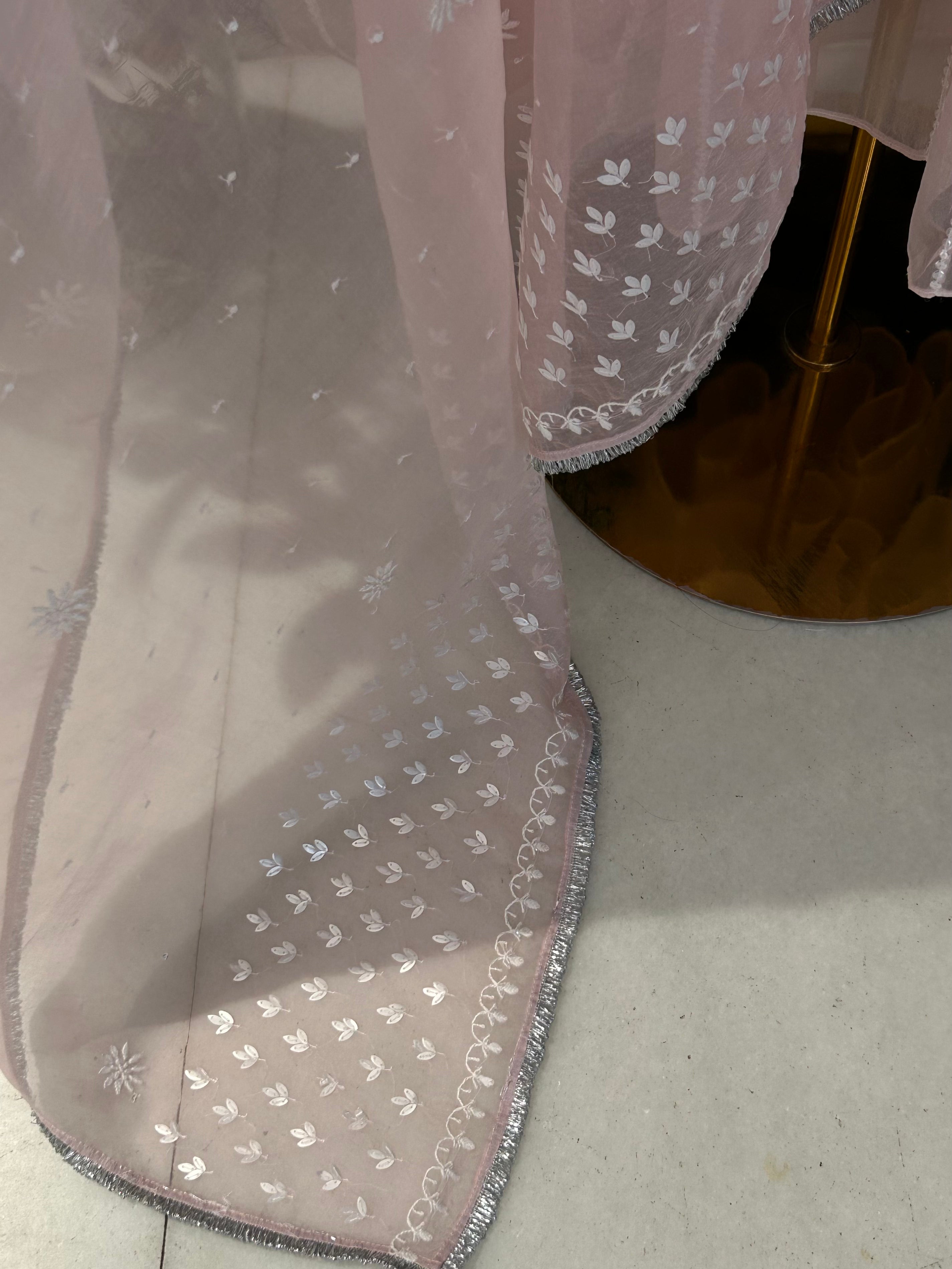 Pink Organza Chikankari Anarkali Set