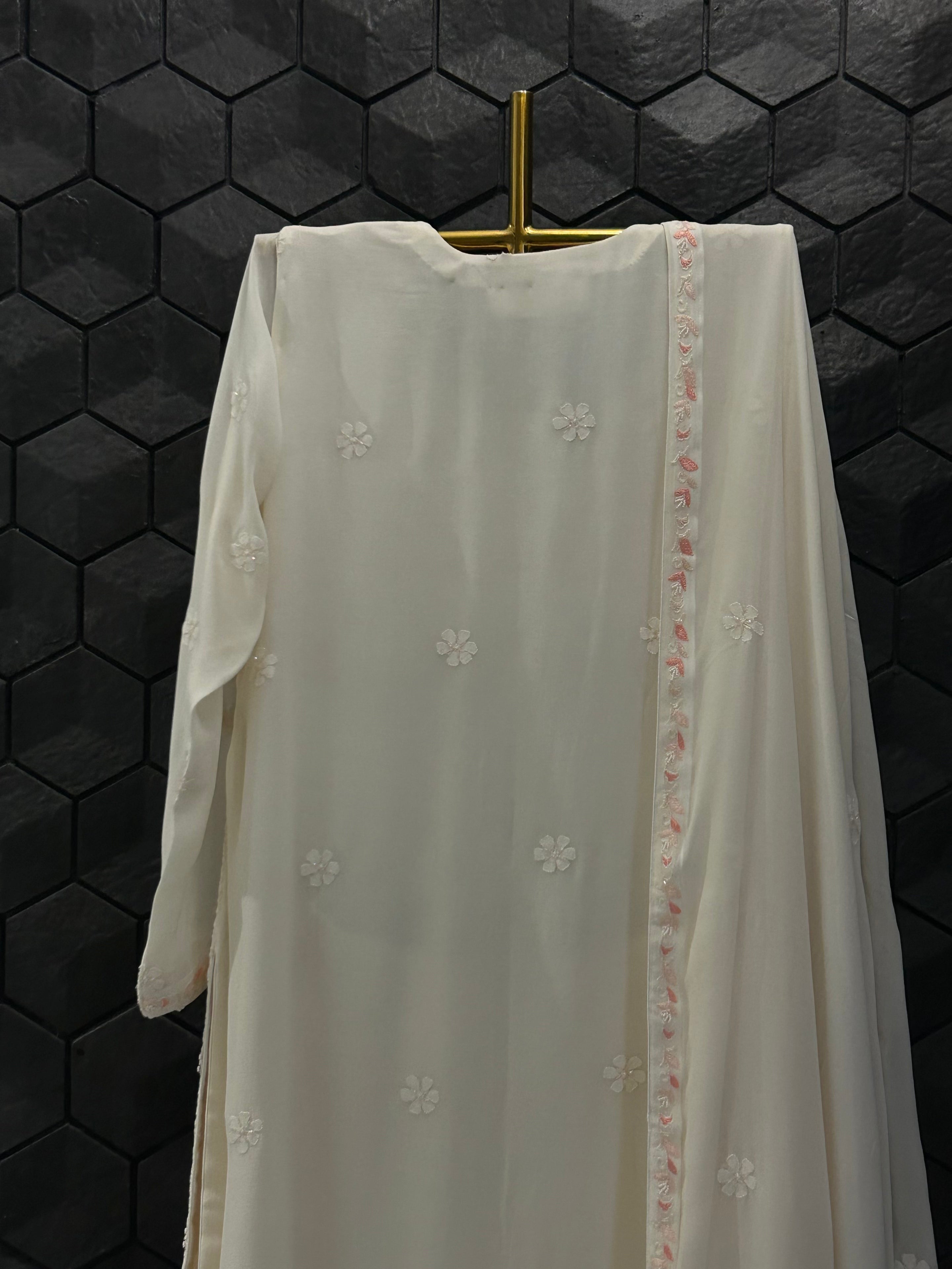 White Georgette chikankari Suit Set