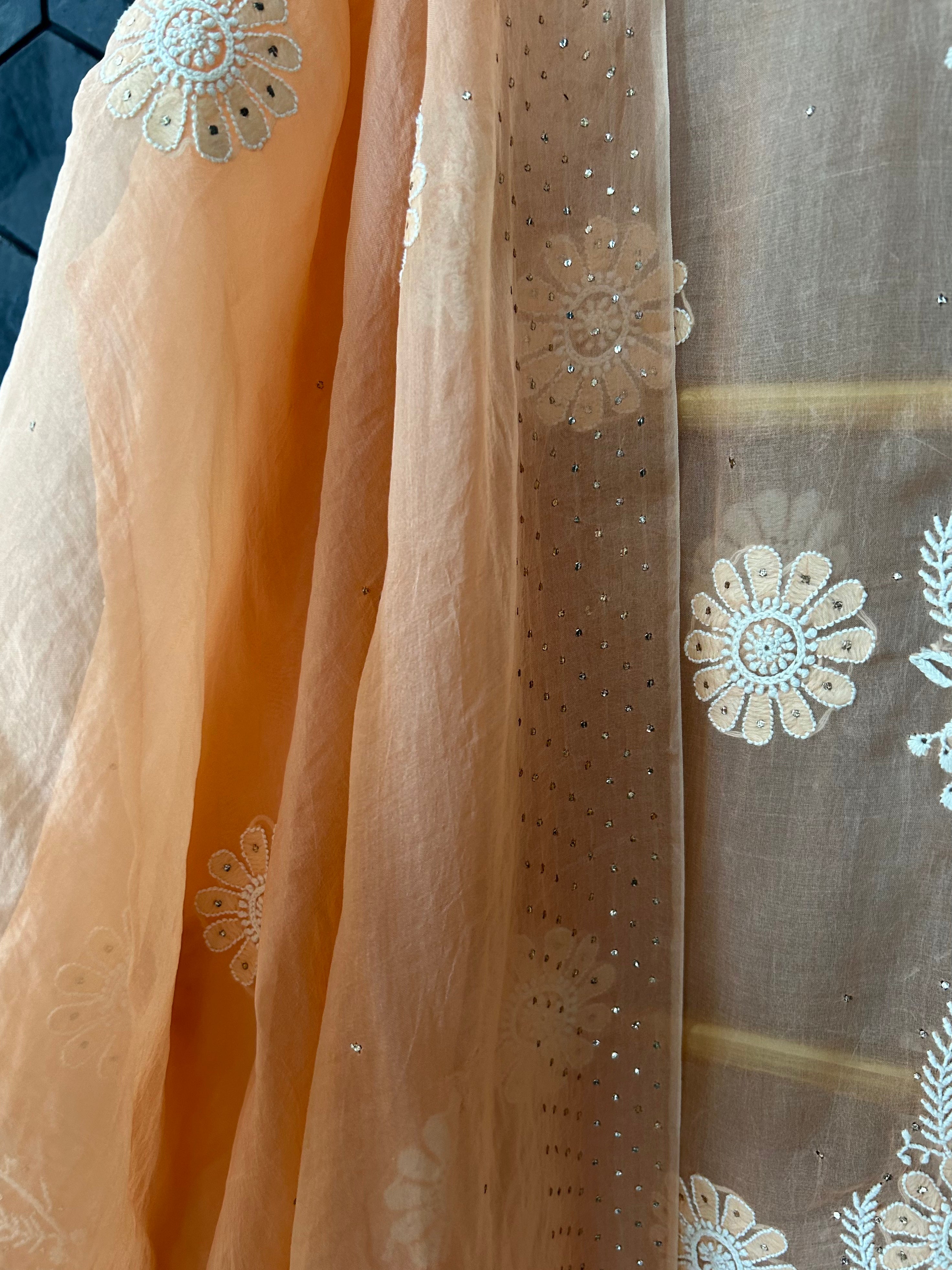 Peach organza Chikankari Suit Set