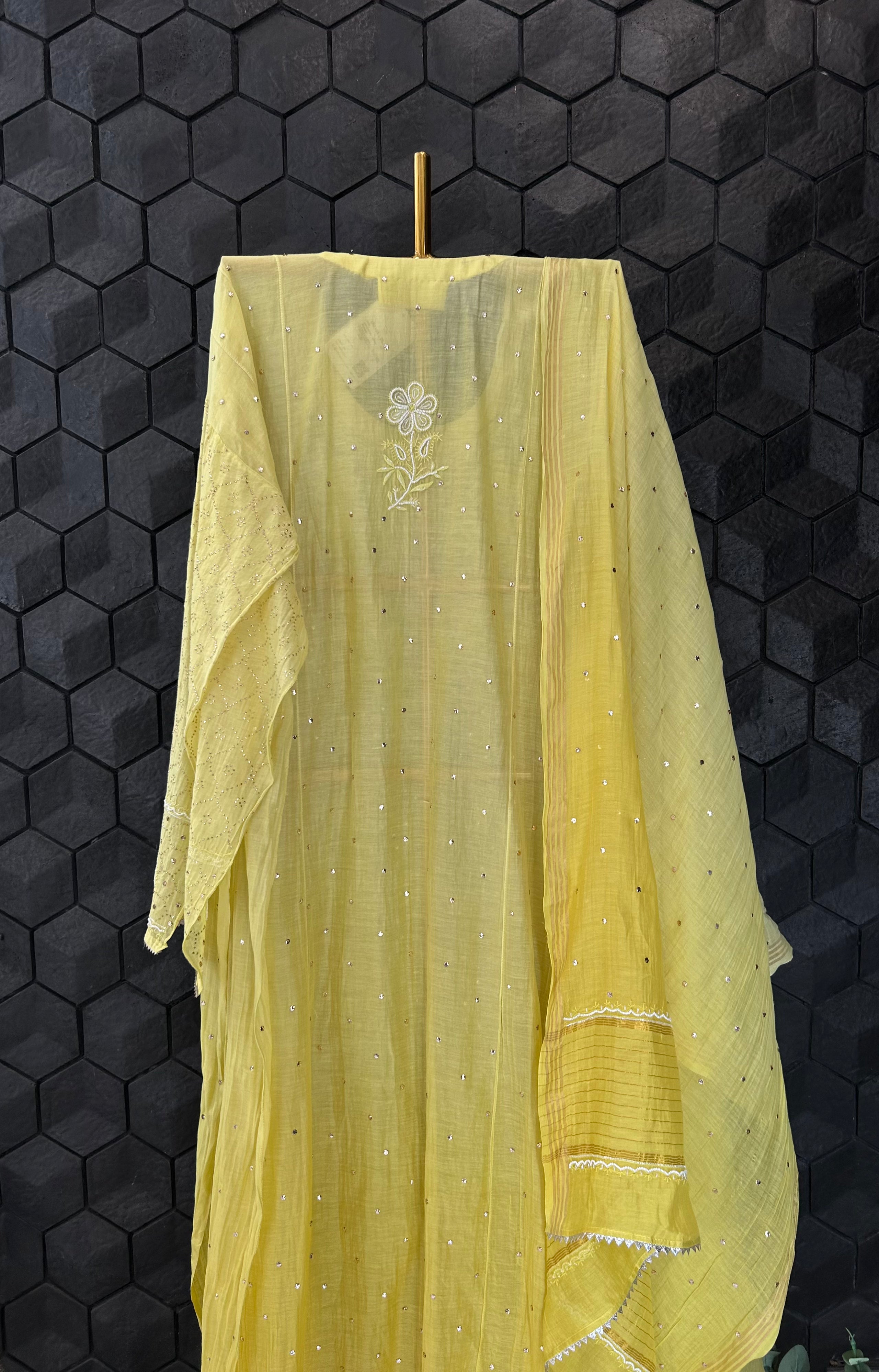 Lime Green Mul Chanderi Chikankari Kurta Set