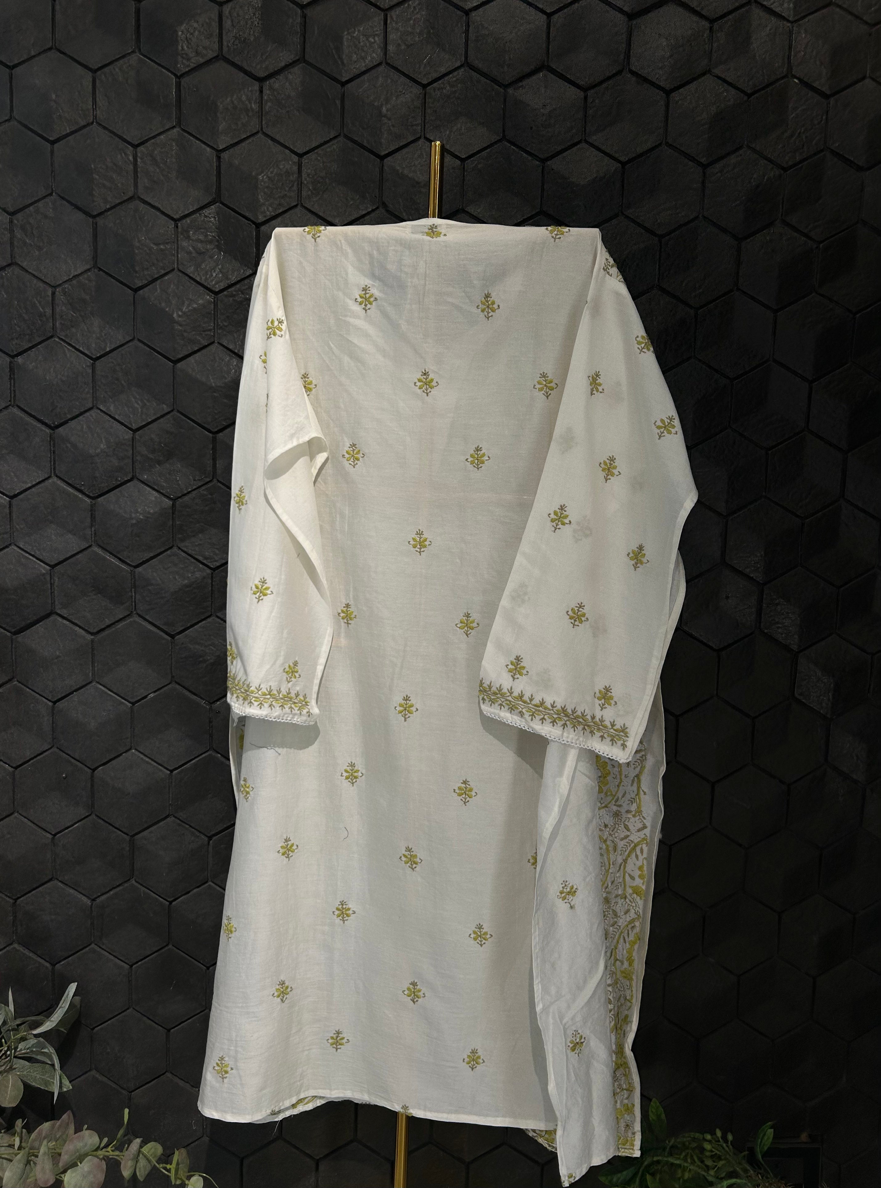 White Chanderi Chikankari Kurta Set