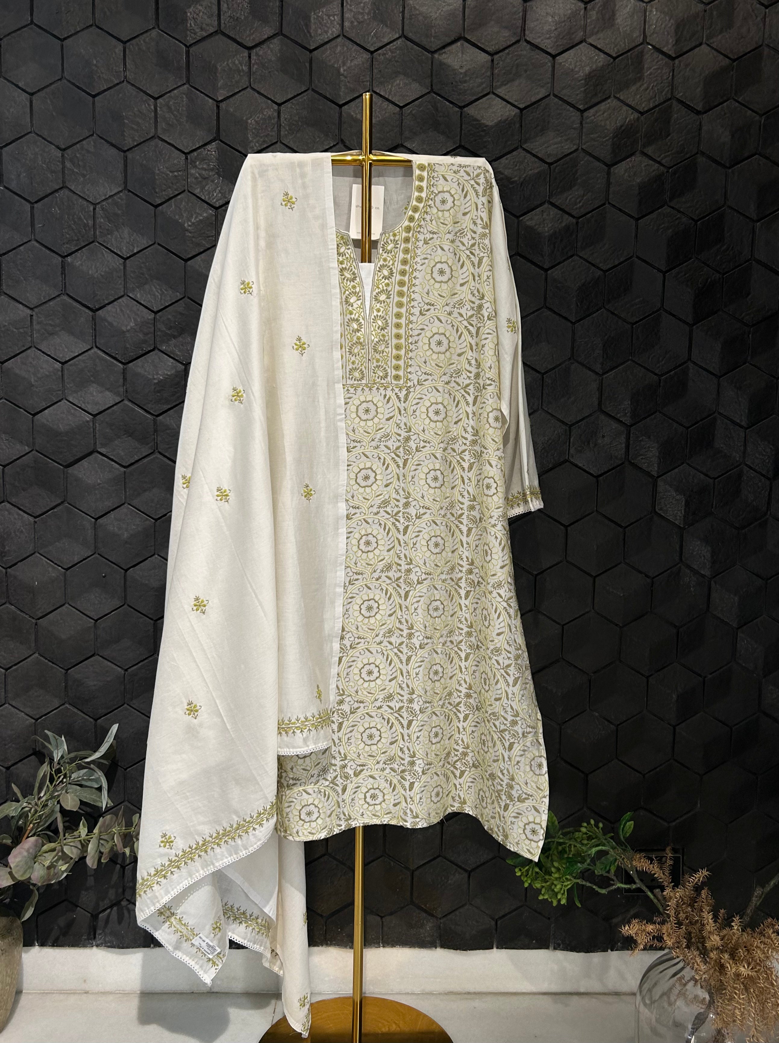 White Chanderi Chikankari Kurta Set