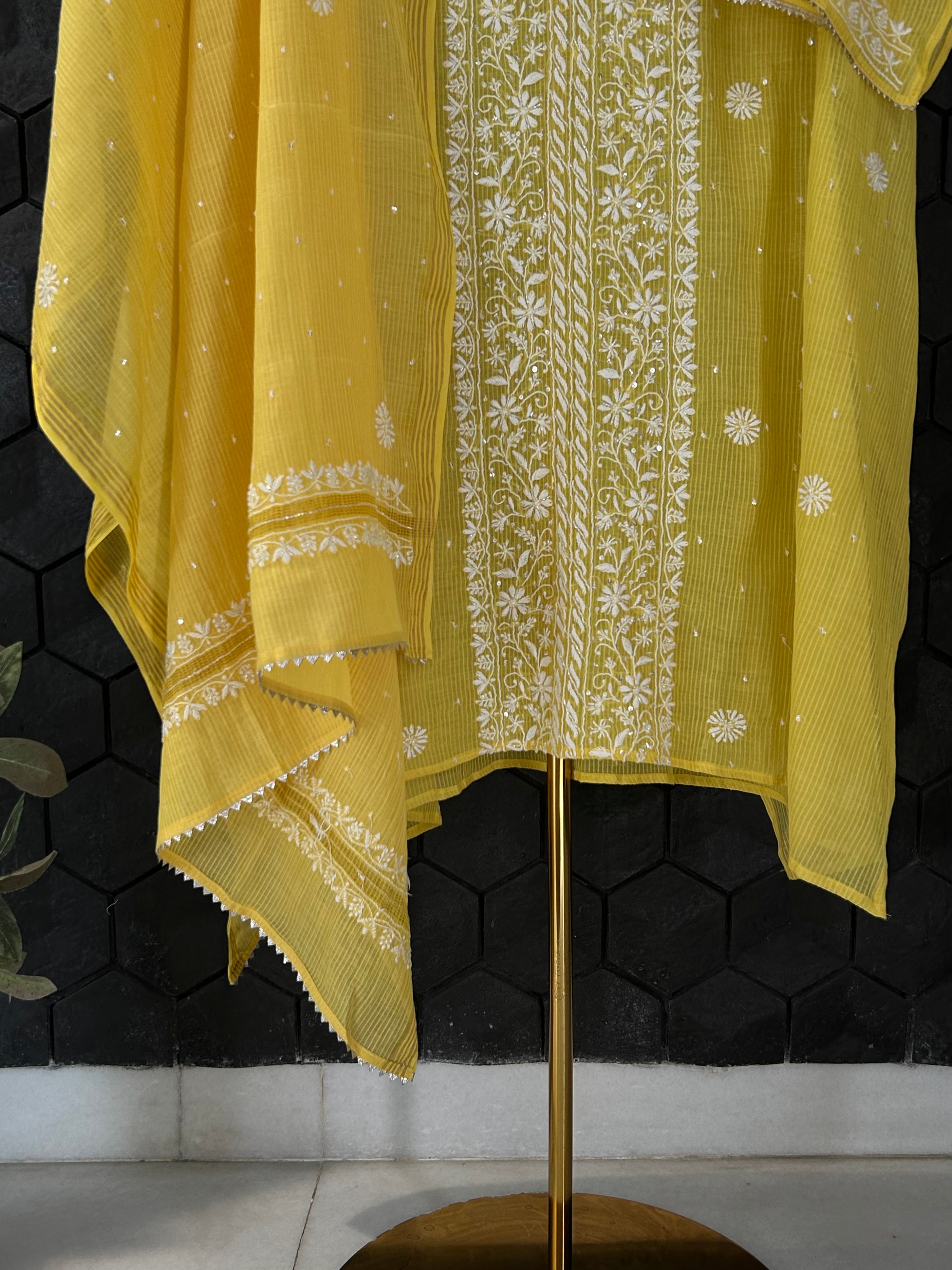 Yellow Maheshwari Chikankari kurta set