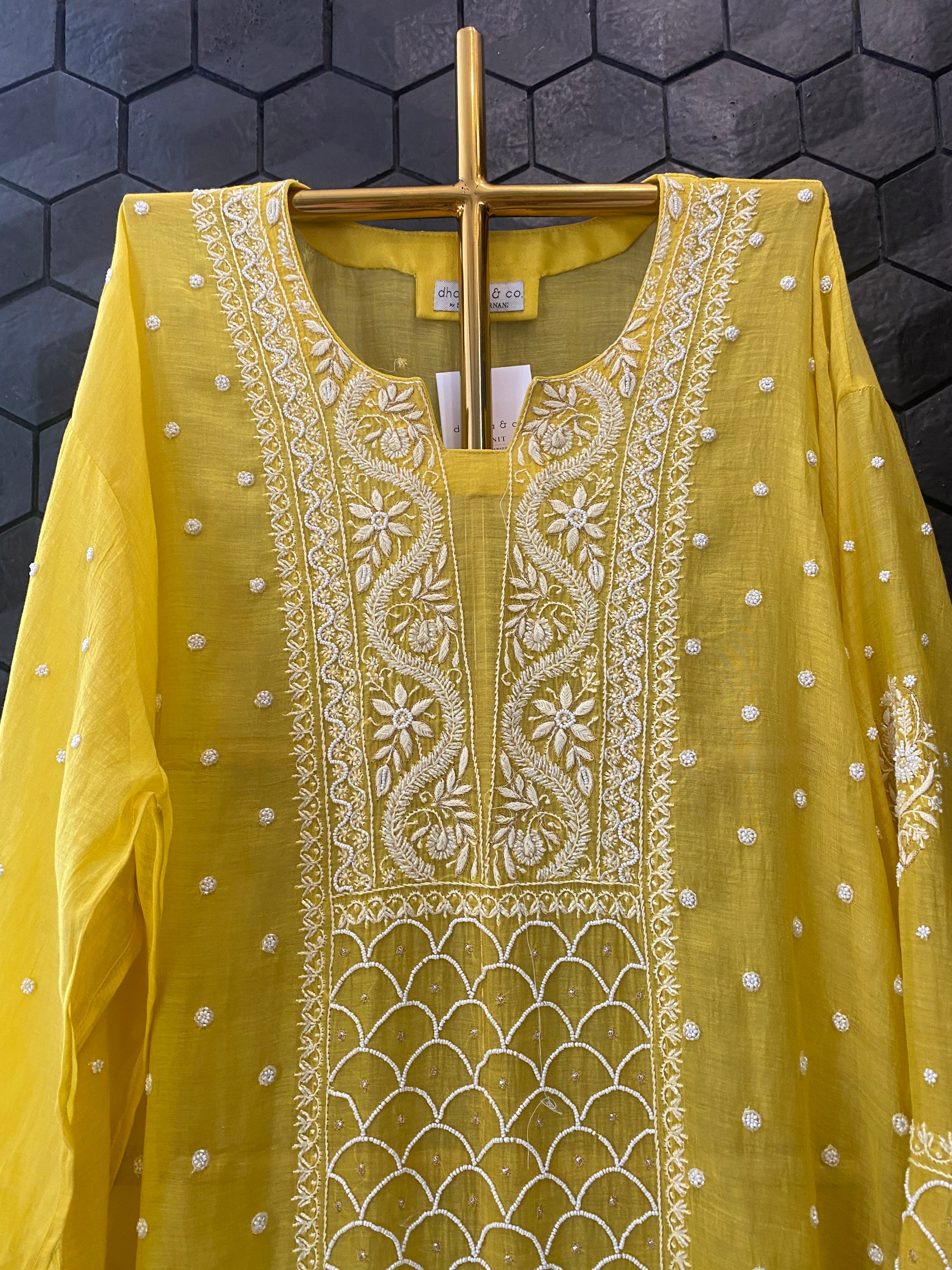 Yellow Tissue Chikankari Kurta Set