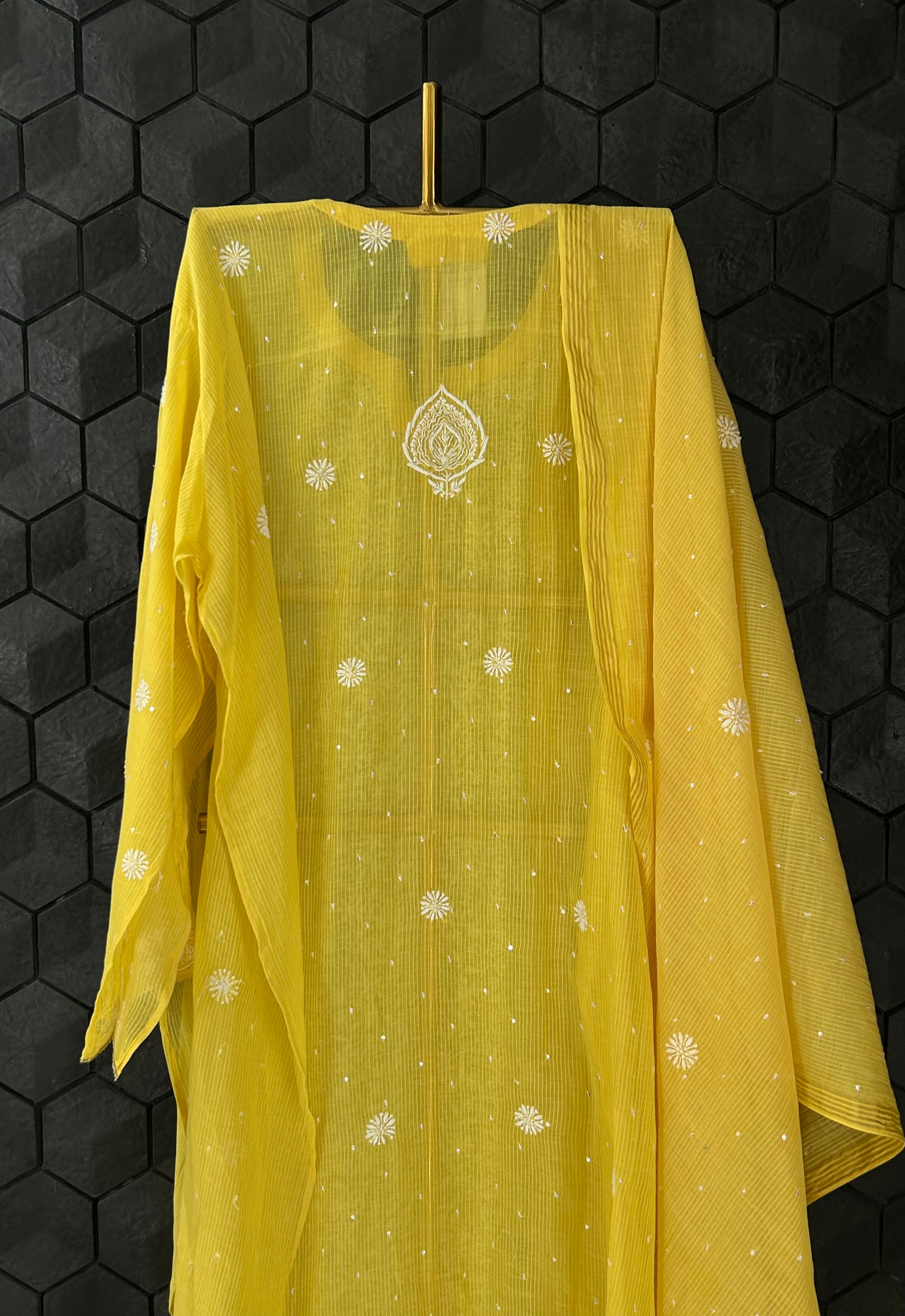 Yellow Maheshwari Chikankari kurta set