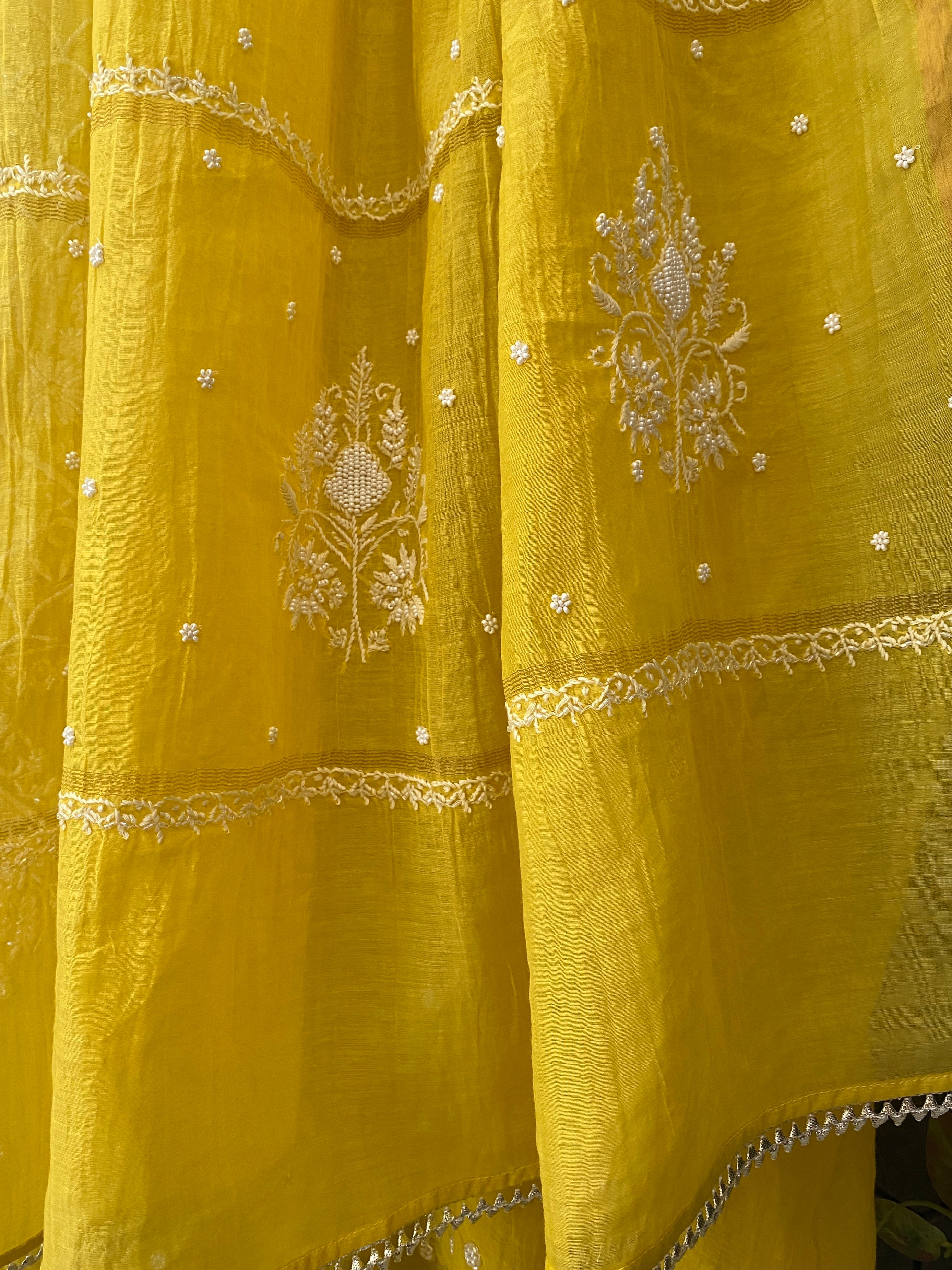 Yellow Tissue Chikankari Kurta Set