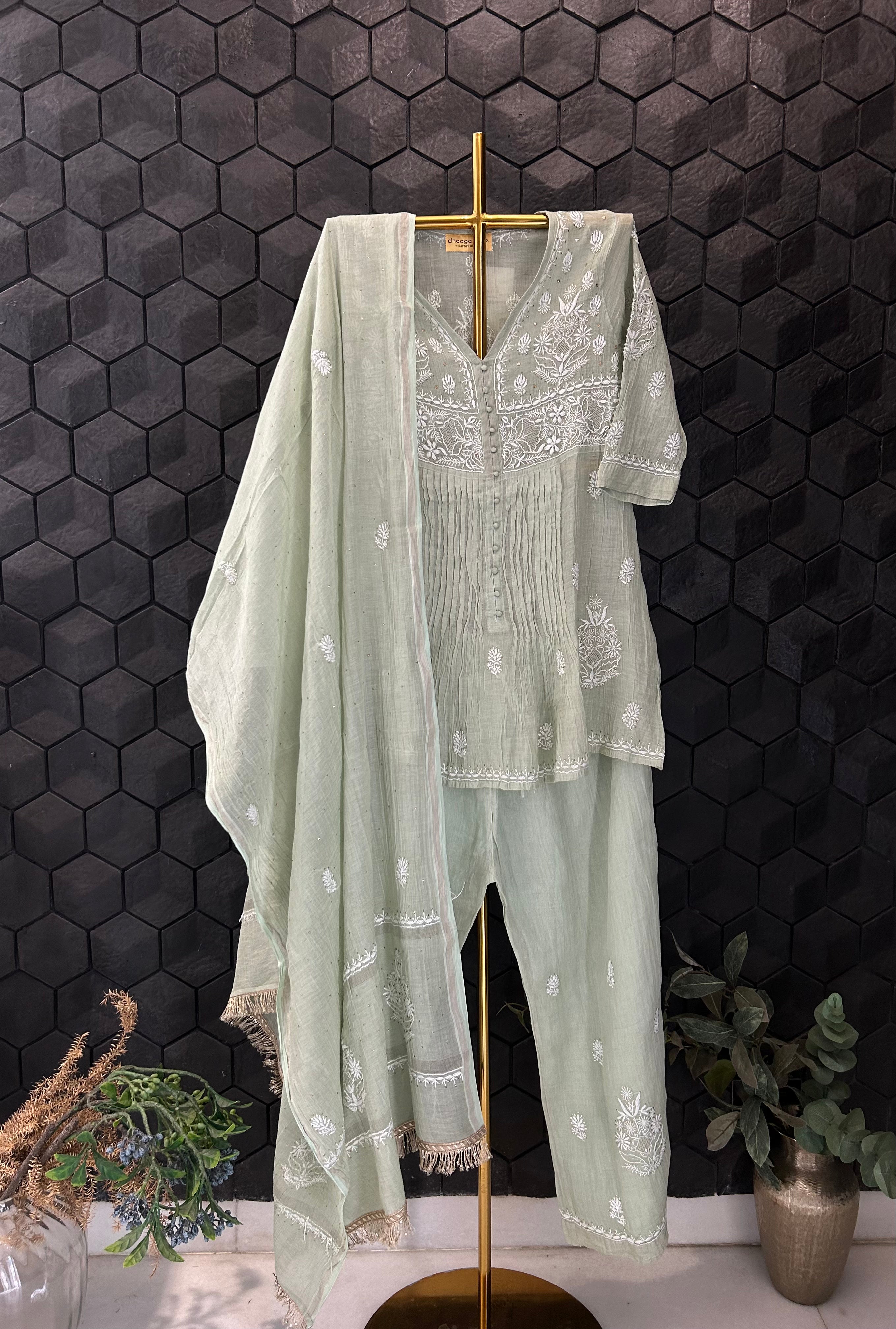 Mint Green Silver Tissue Garara Set