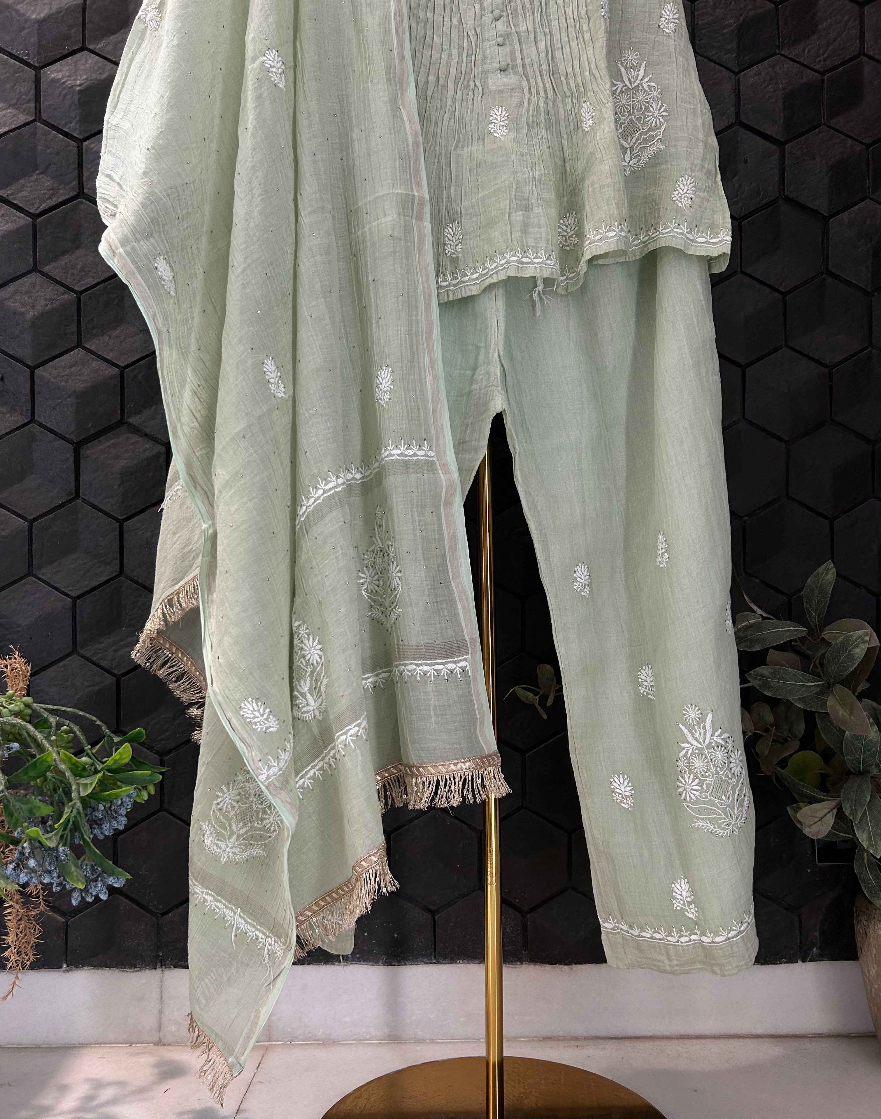 Mint Green Silver Tissue Garara Set