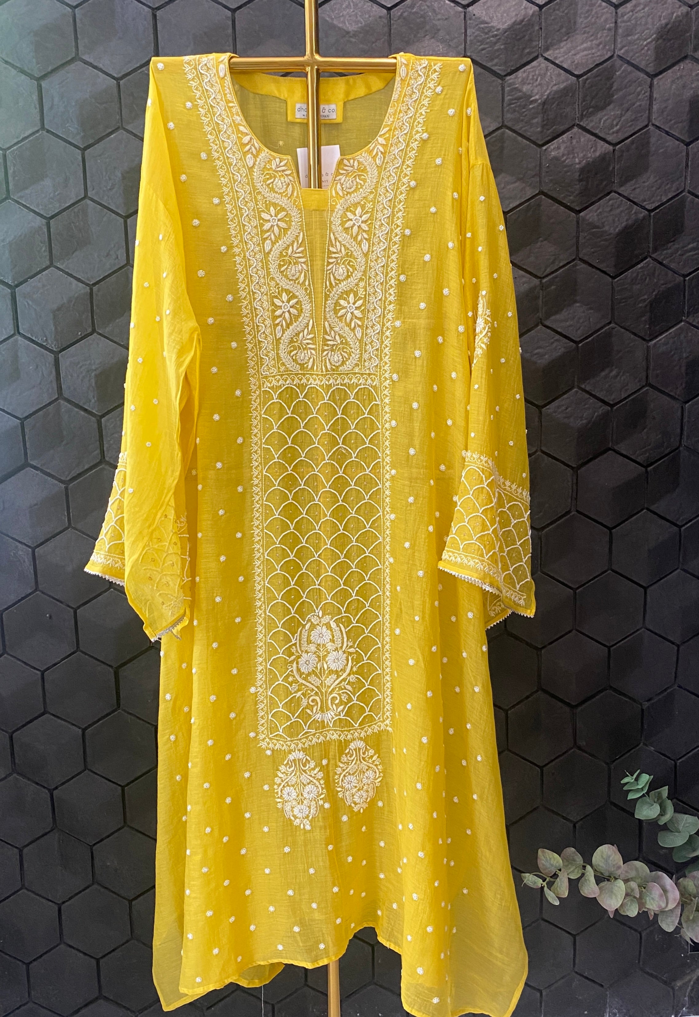 Yellow Tissue Chikankari Kurta Set