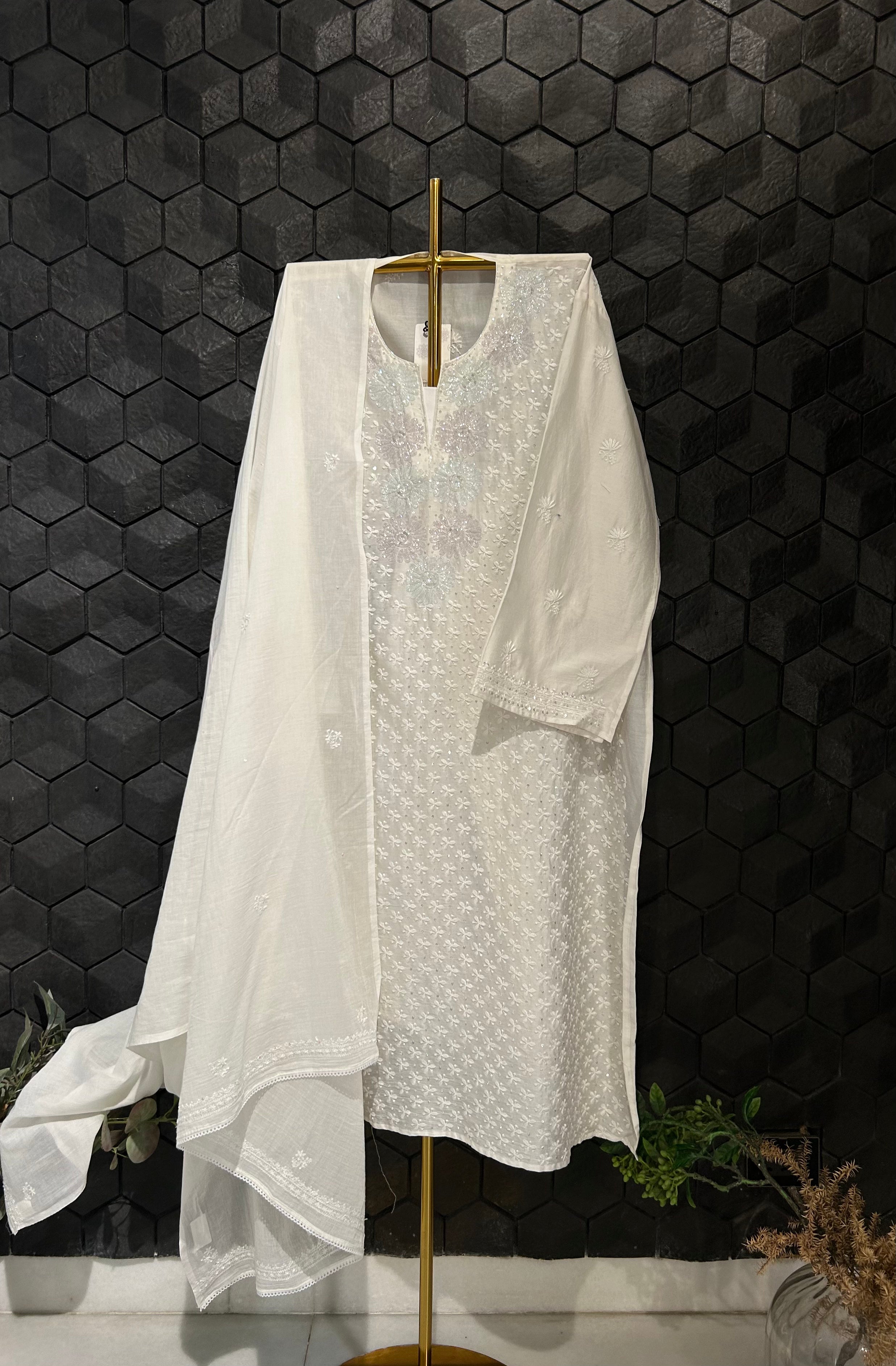 Off White Pure Chanderi Chikankari Kurta