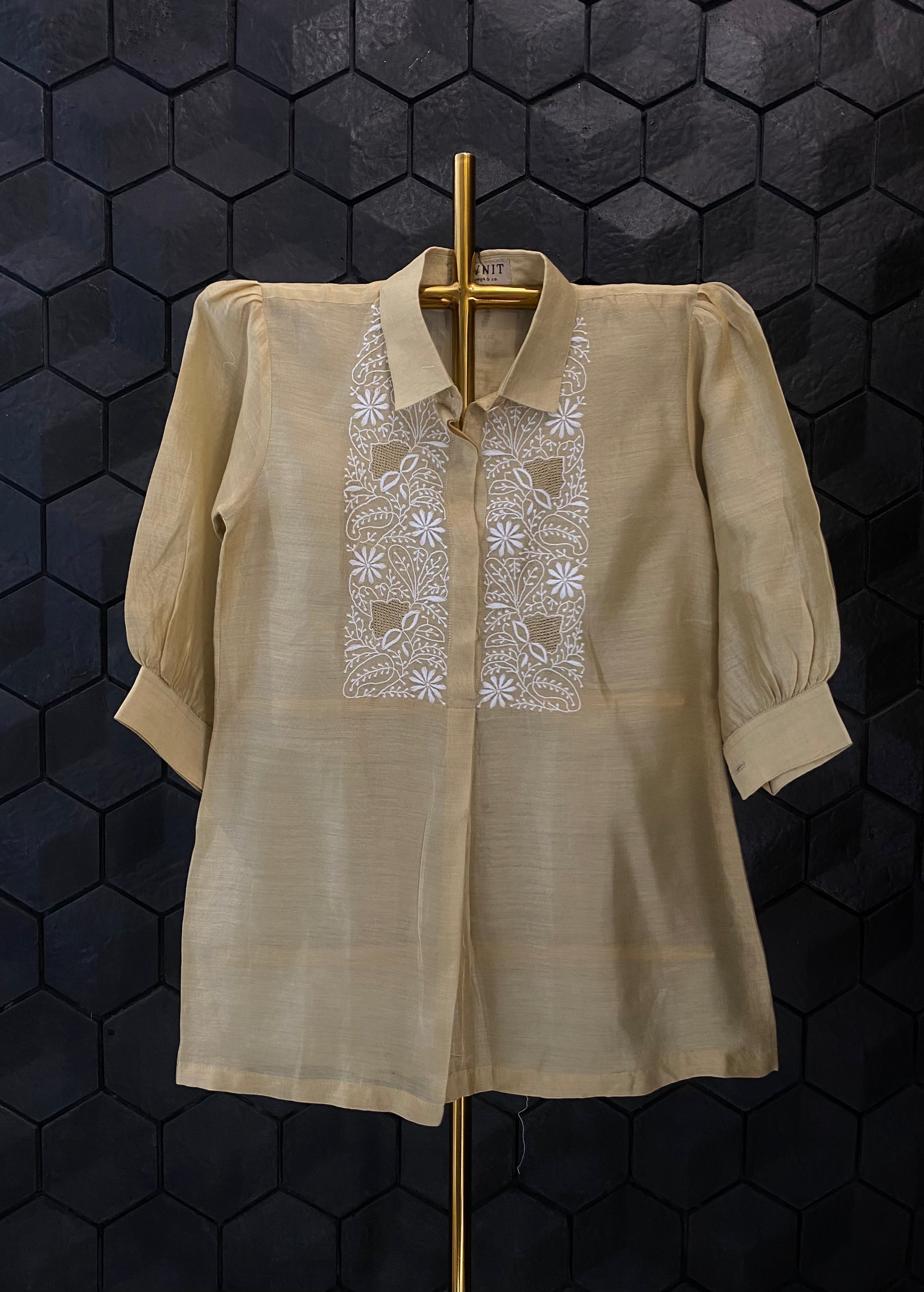 GOLD CHANDERI CHIKANKARI SHIRT