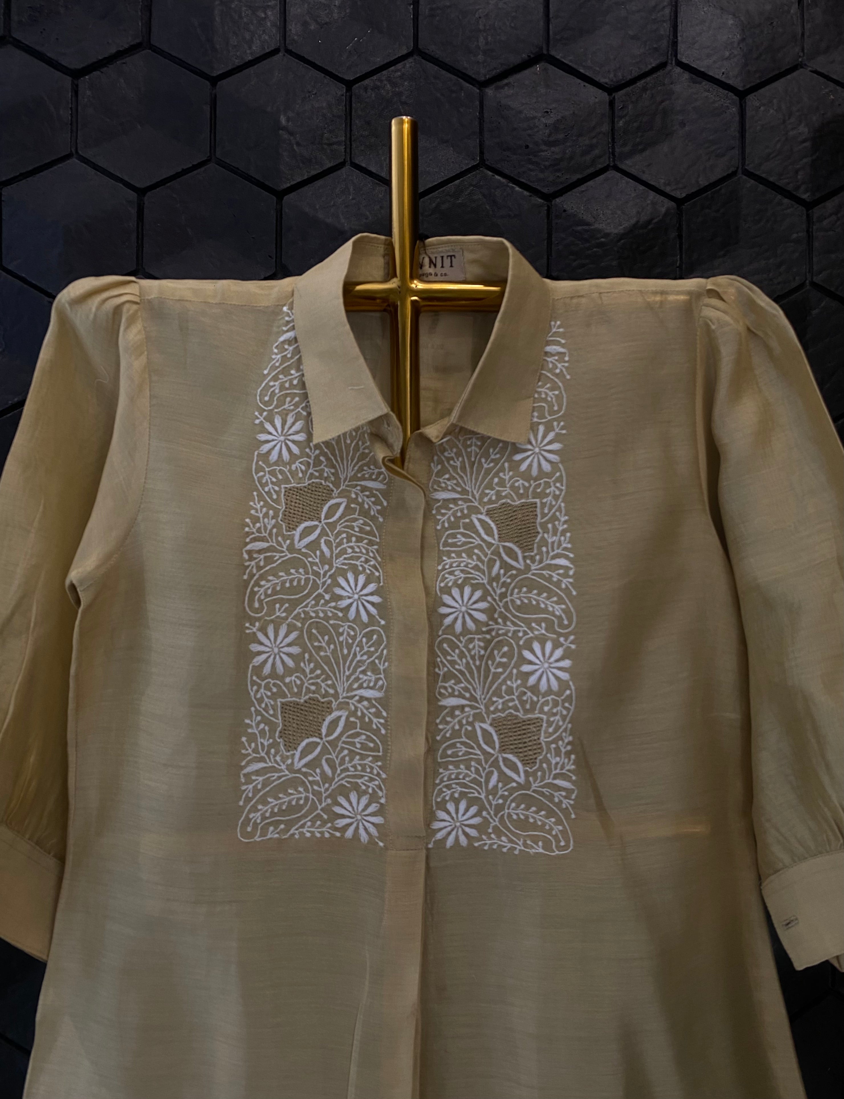 GOLD CHANDERI CHIKANKARI SHIRT